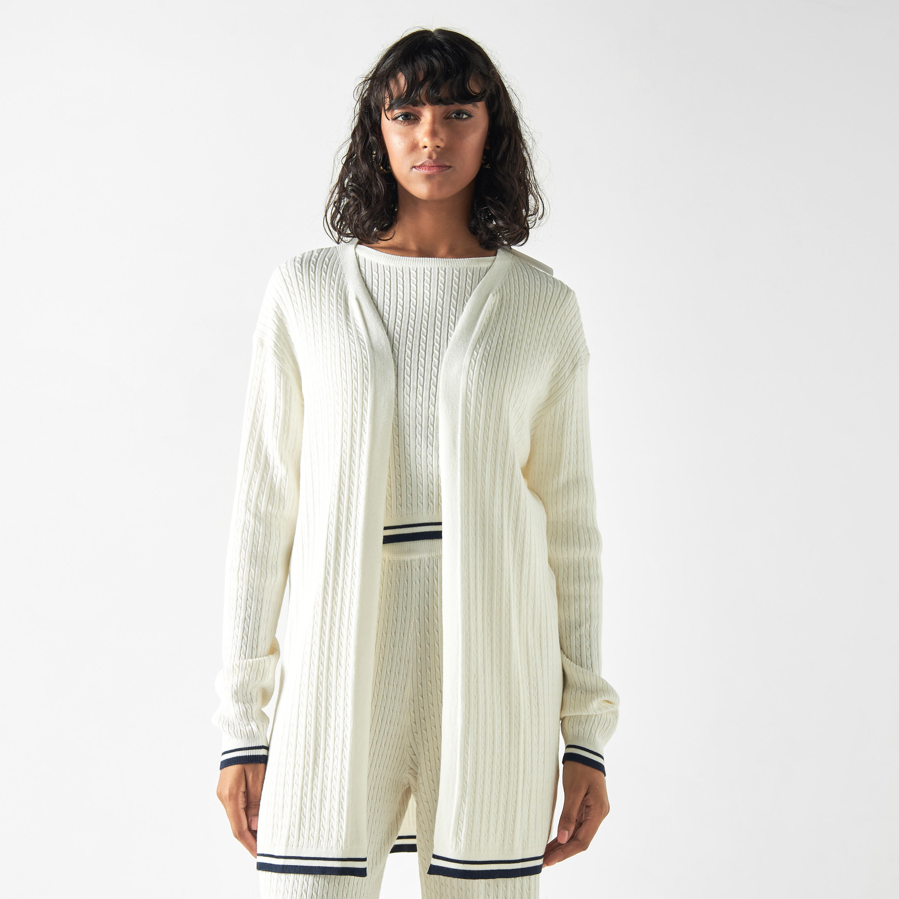 Textured Open Front Cardigan with Long Sleeves-women-winterwear-cardigansandjumpers-cardigans-image-1