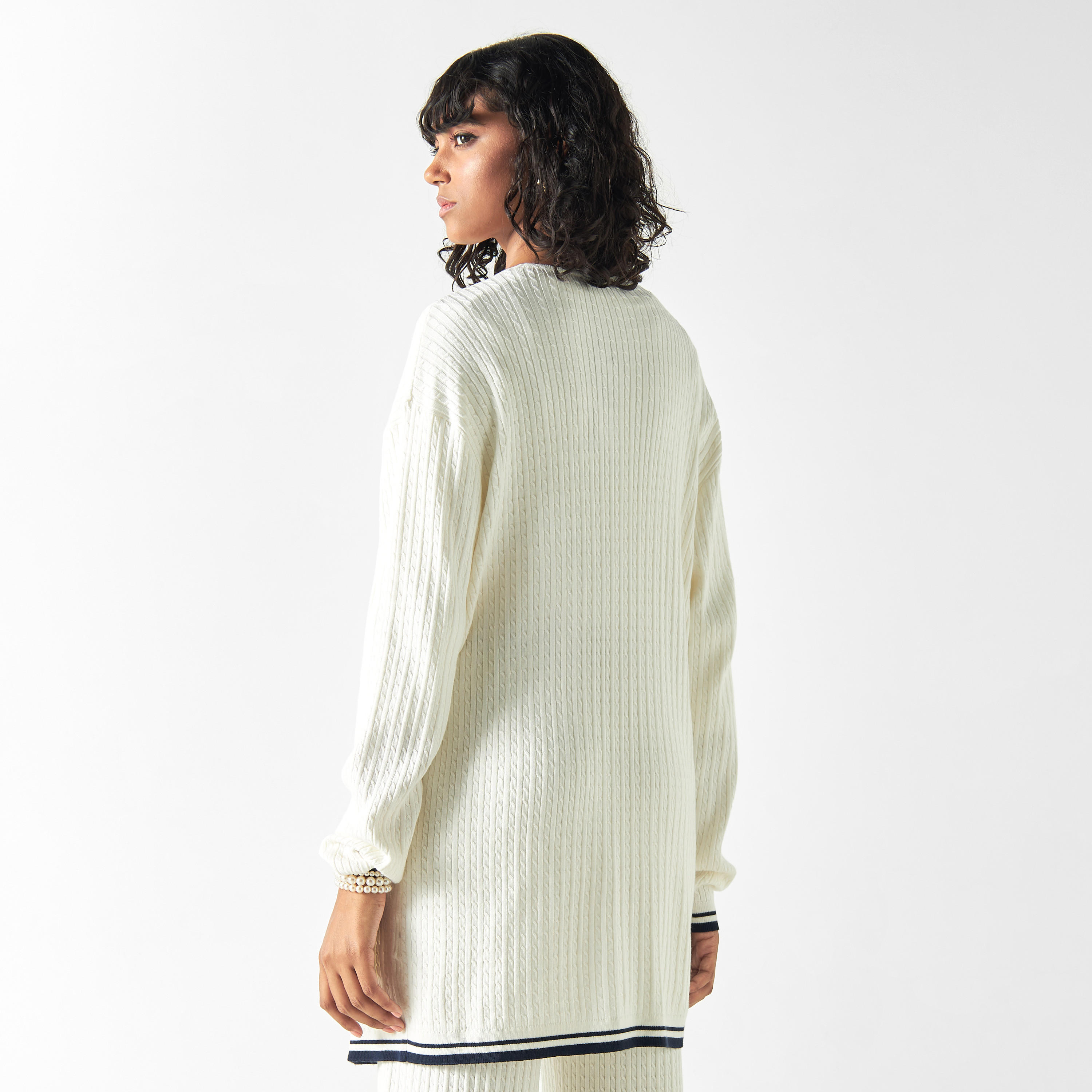 Textured Open Front Cardigan with Long Sleeves-women-winterwear-cardigansandjumpers-cardigans-image-3