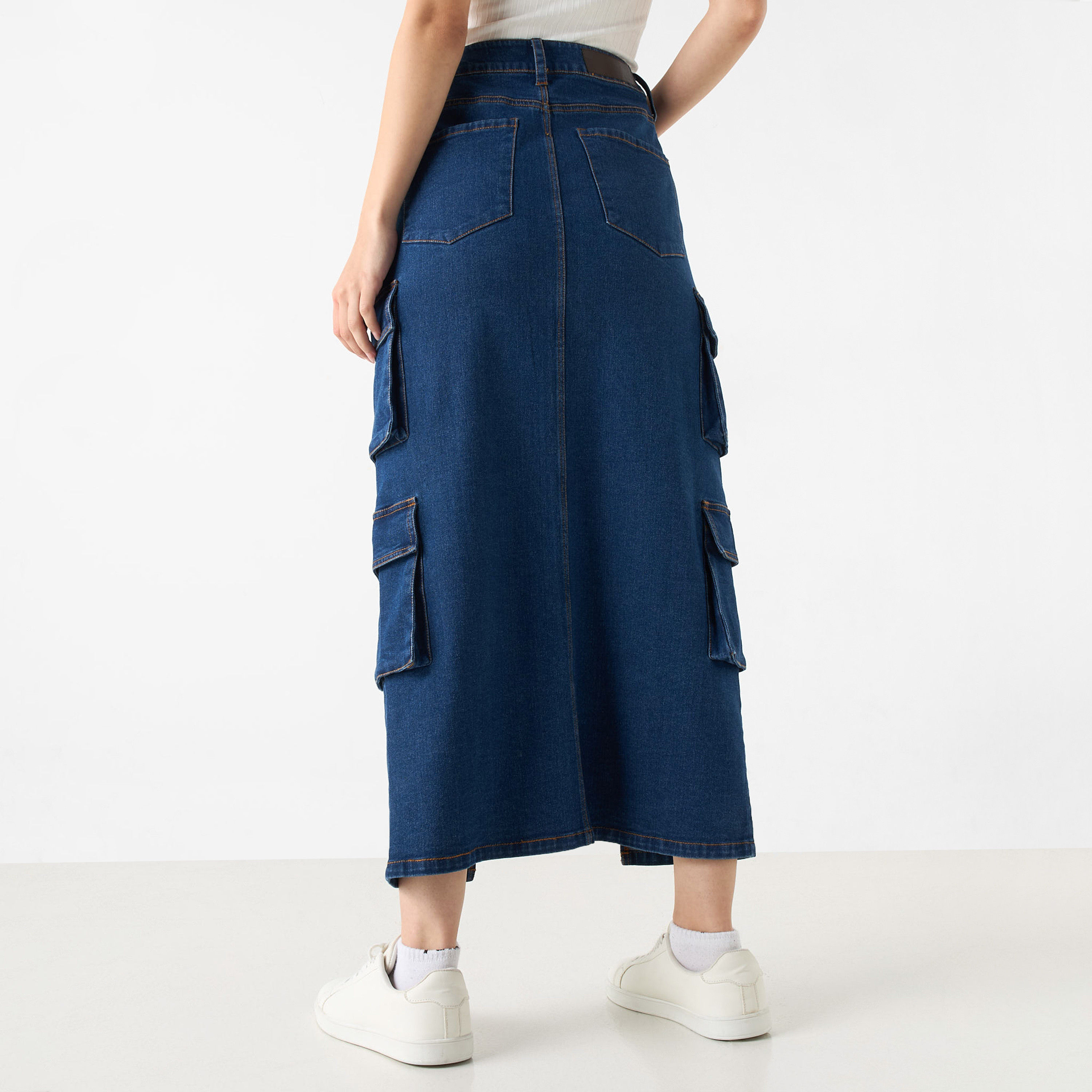Denim Skirt with Pockets and Slit Detail-women-clothing-skirts-image-3