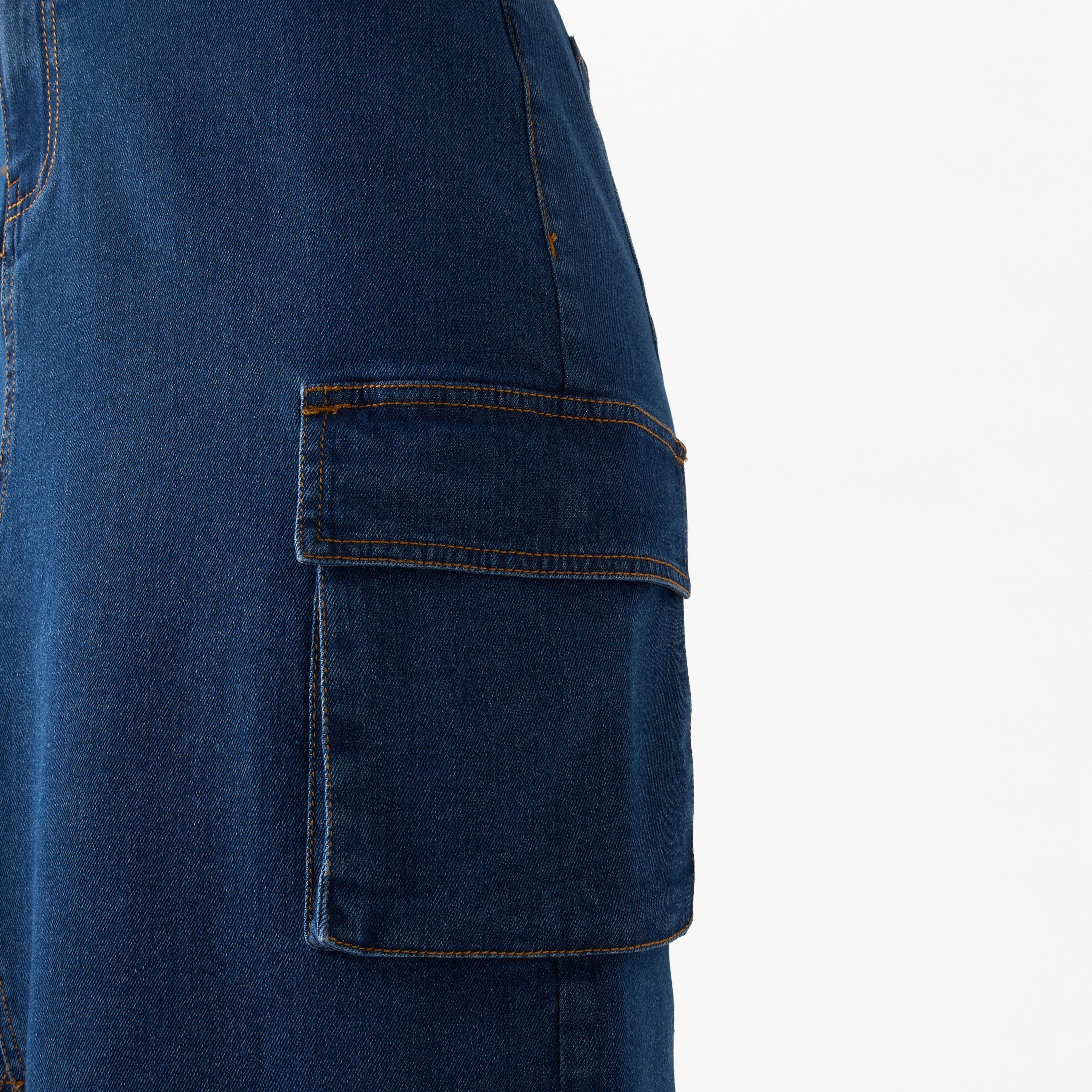 Denim Skirt with Pockets and Slit Detail-women-clothing-skirts-image-4