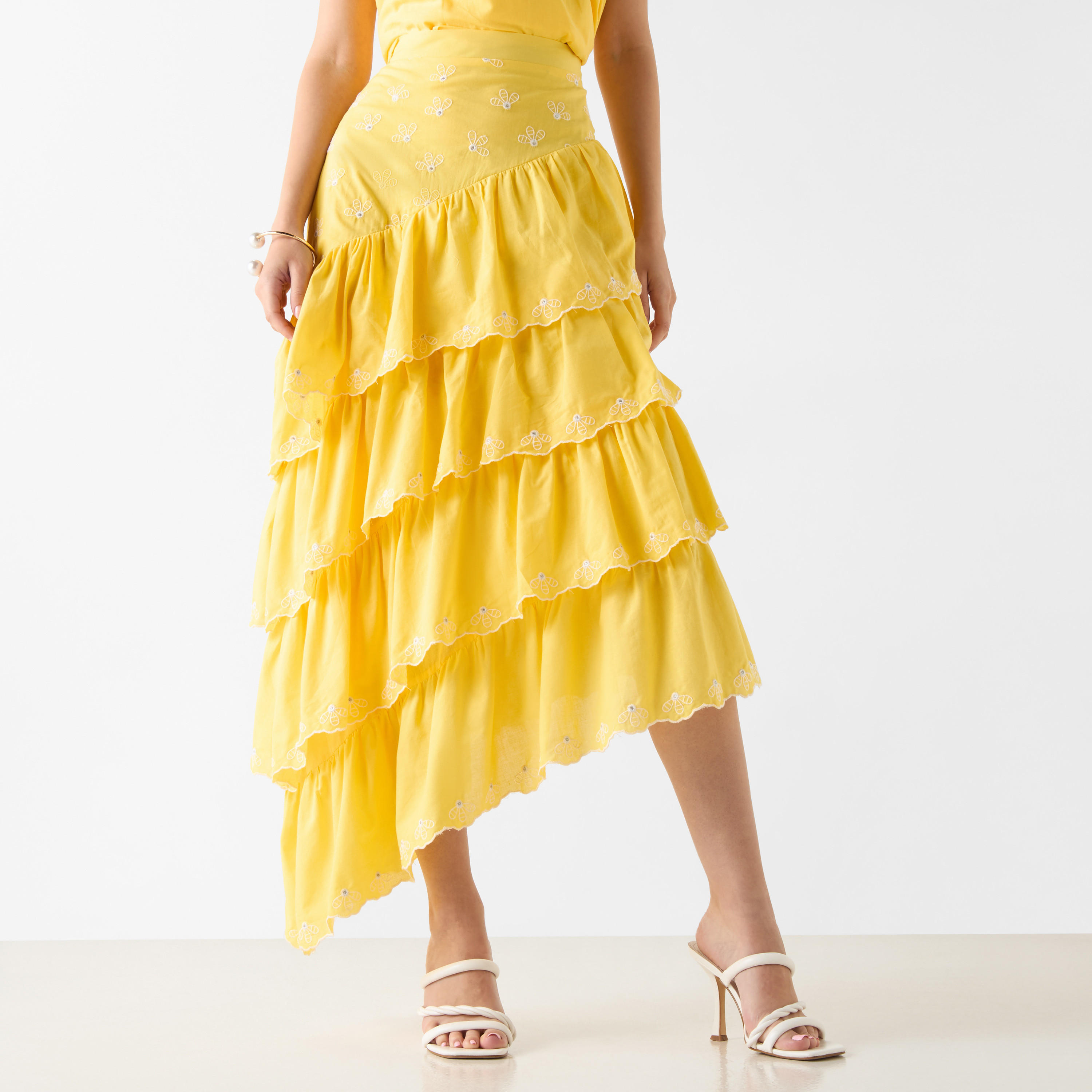 تنورة مطّرزة متعدّدة الطبقات بخصر مطاطي-women-clothing-bottoms-skirts-image-1