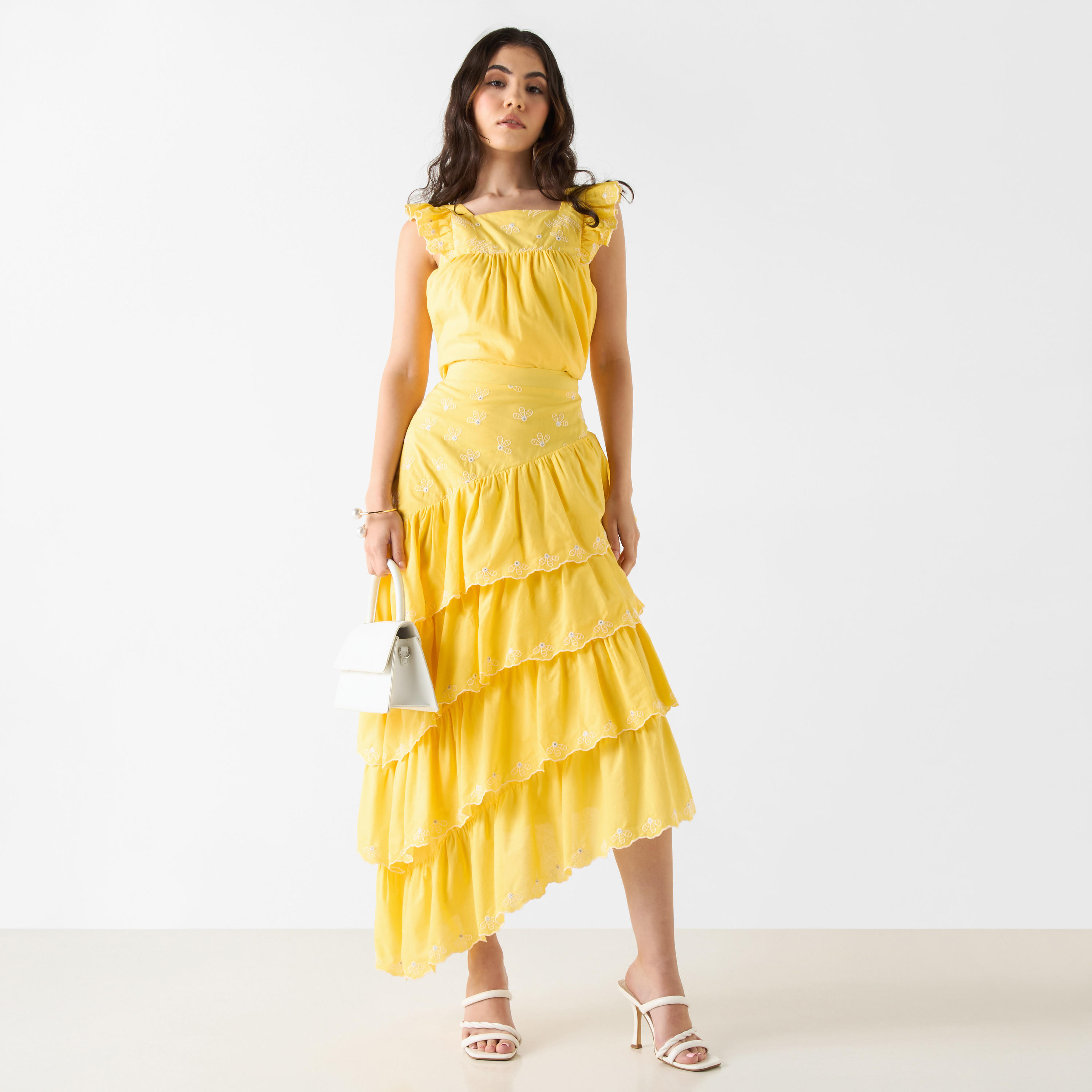 تنورة مطّرزة متعدّدة الطبقات بخصر مطاطي-women-clothing-bottoms-skirts-image-2