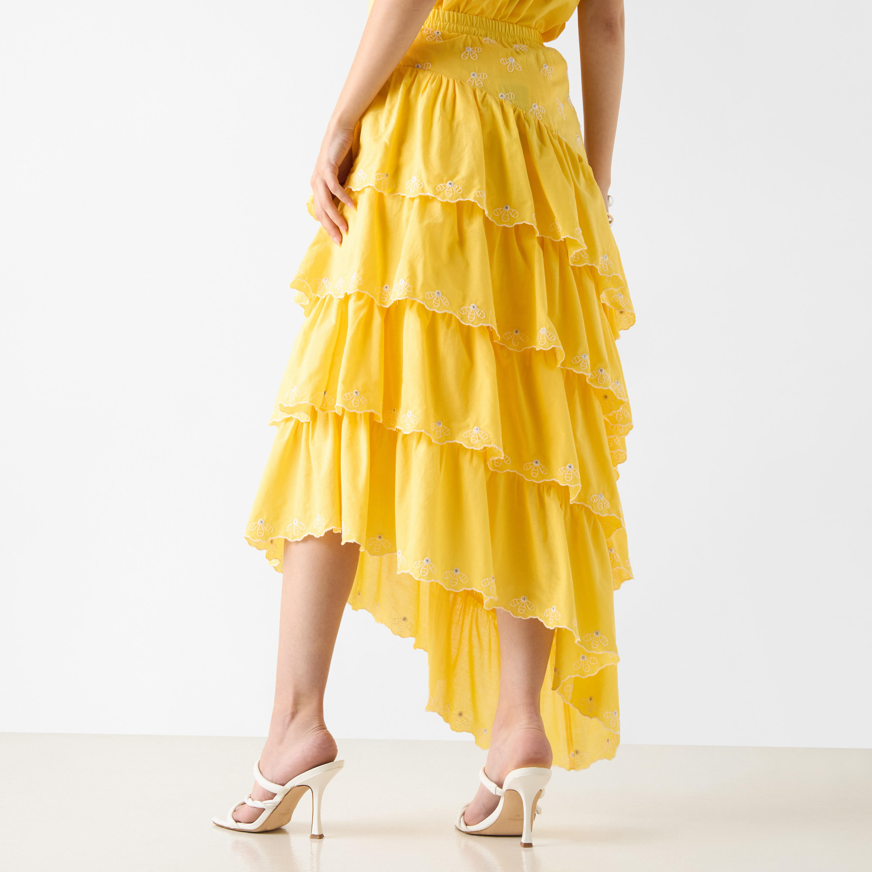 تنورة مطّرزة متعدّدة الطبقات بخصر مطاطي-women-clothing-bottoms-skirts-image-3