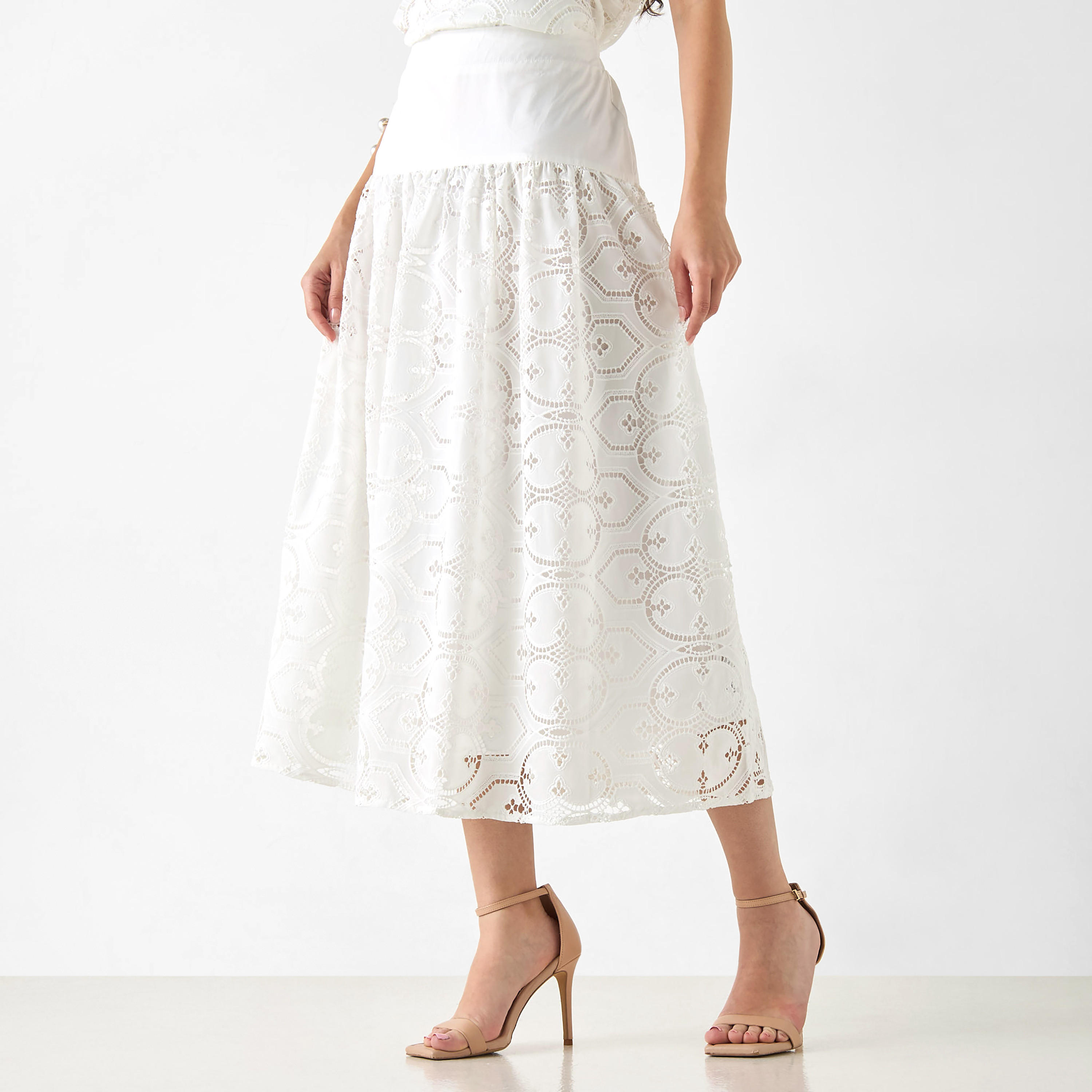 تنورة ميدي بخصر مطاطي وتفاصيل دانتيل-women-clothing-bottoms-skirts-image-1