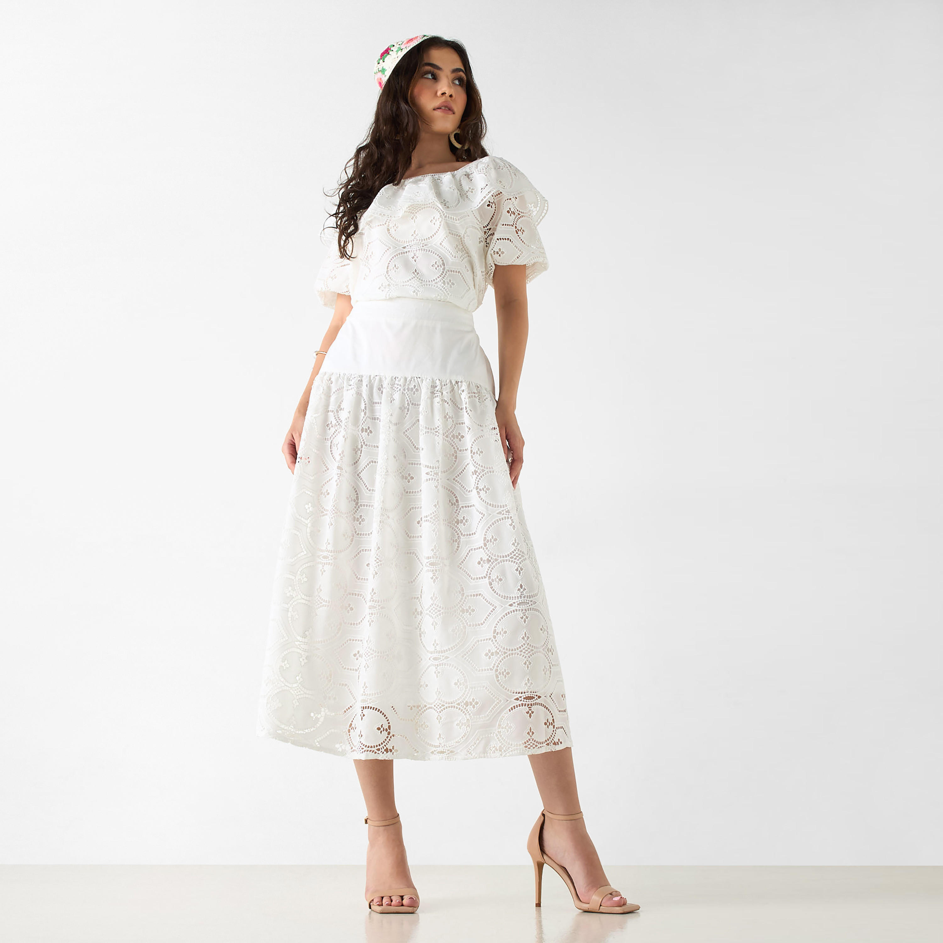 تنورة ميدي بخصر مطاطي وتفاصيل دانتيل-women-clothing-bottoms-skirts-image-2