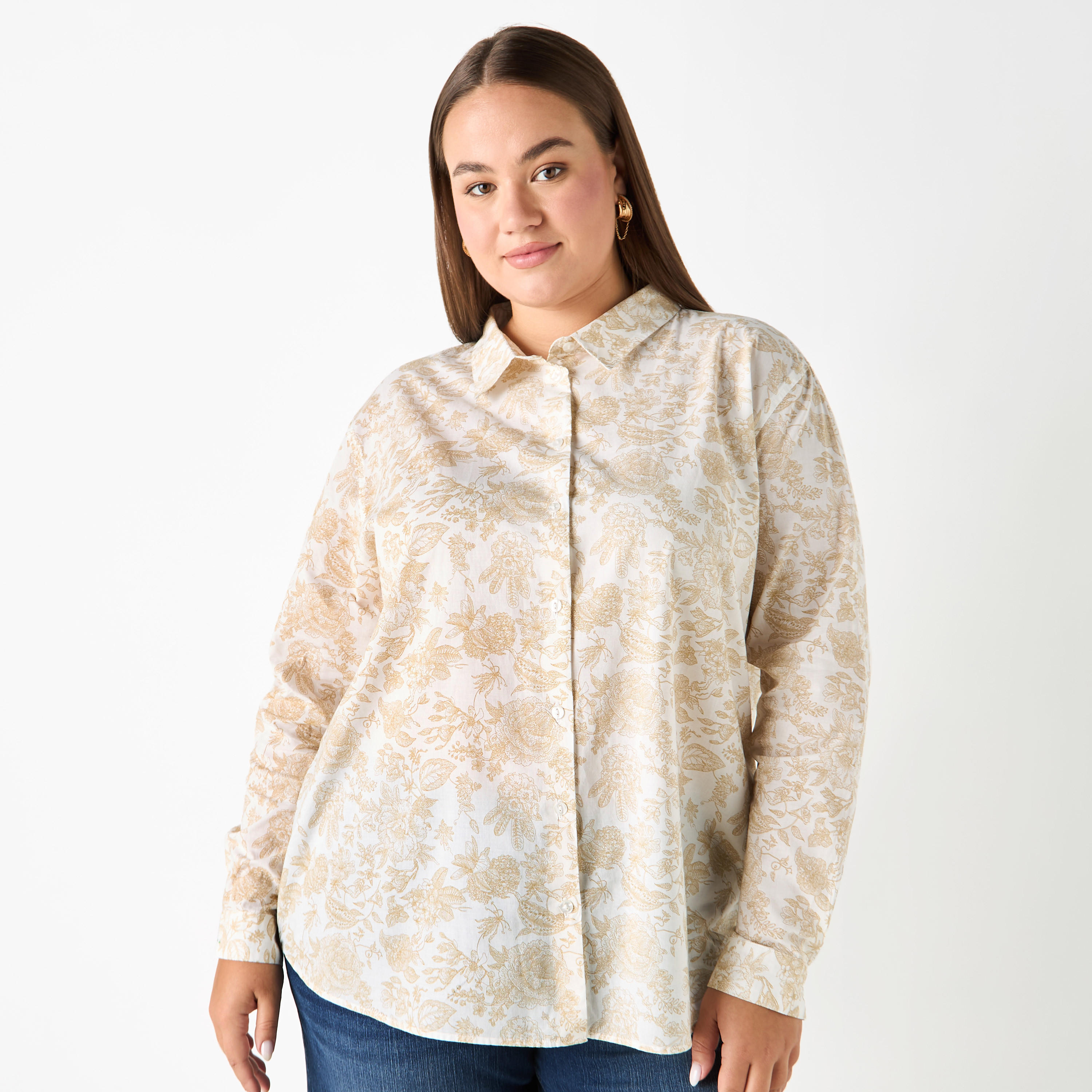 قميص بياقة عادية وأكمام طويلة وطبعات أزهار-women-clothing-shirtsandblouses-shirts-image-1