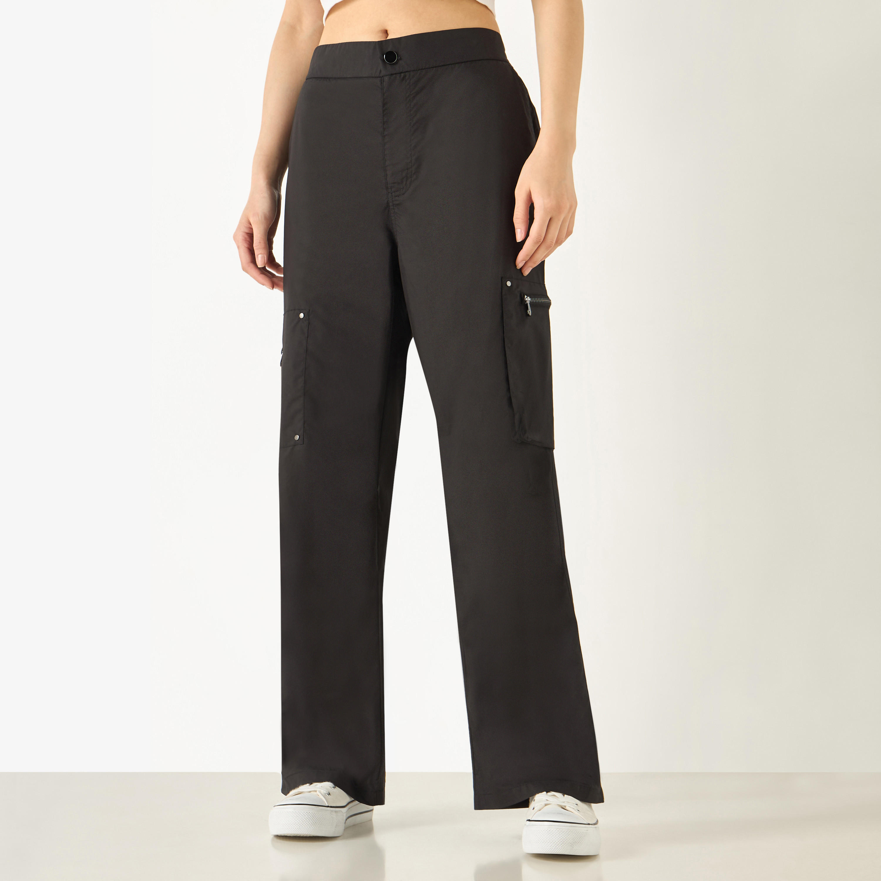 Cargo Trousers with Button Closure and Pockets-women-clothing-trousers-image-1