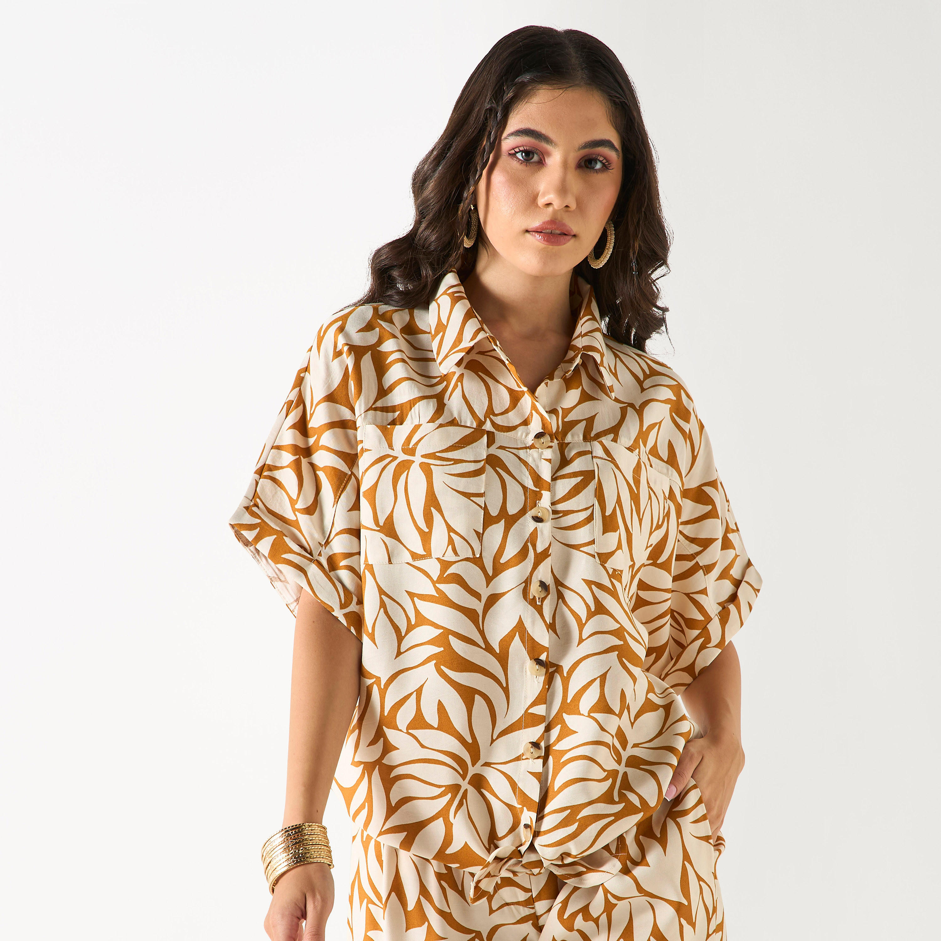 All-Over Leaf Print Relaxed Fit Shirt with Tie-Up-women-regular-tops-shirtsandblouses-shirts-image-1