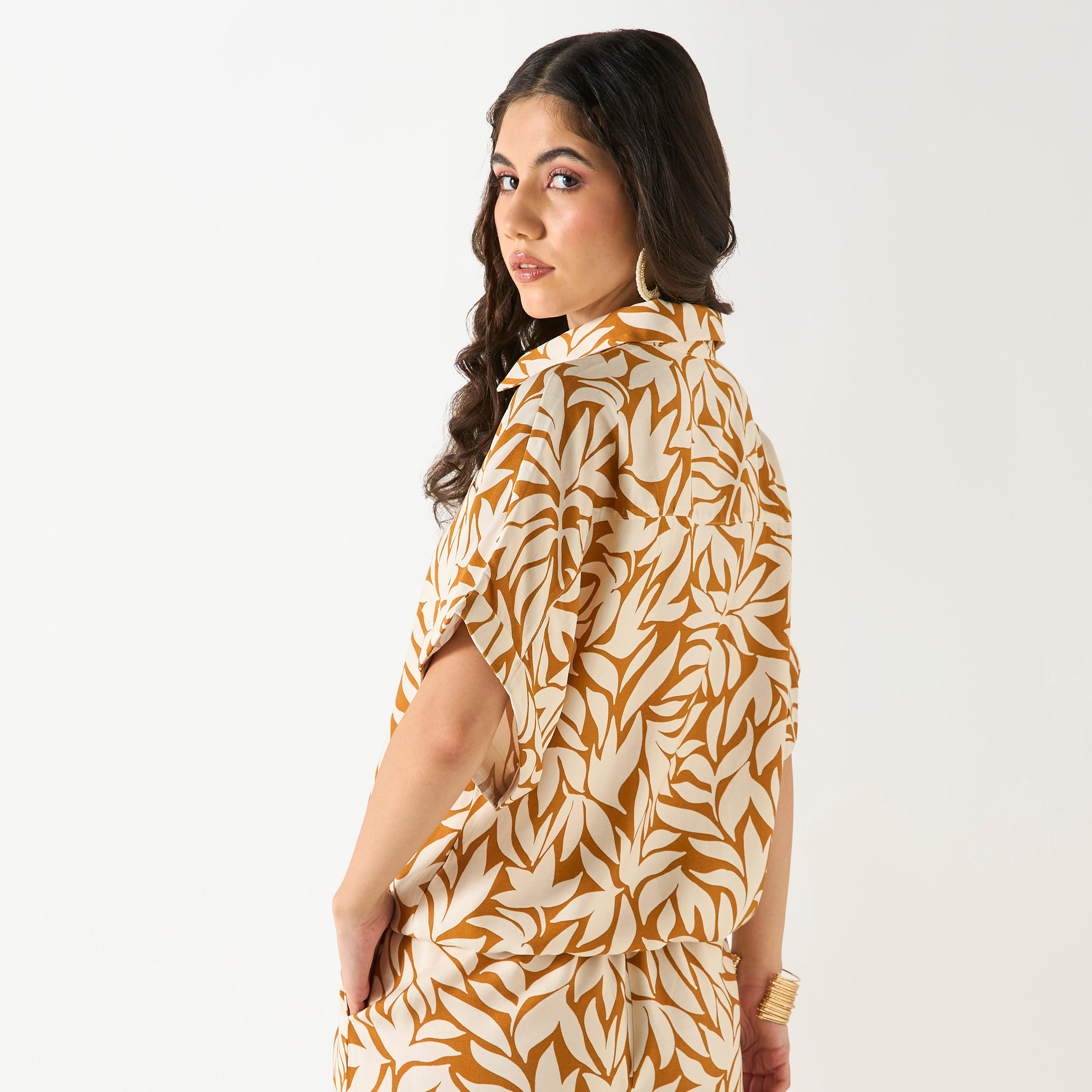 All-Over Leaf Print Relaxed Fit Shirt with Tie-Up-women-regular-tops-shirtsandblouses-shirts-image-3