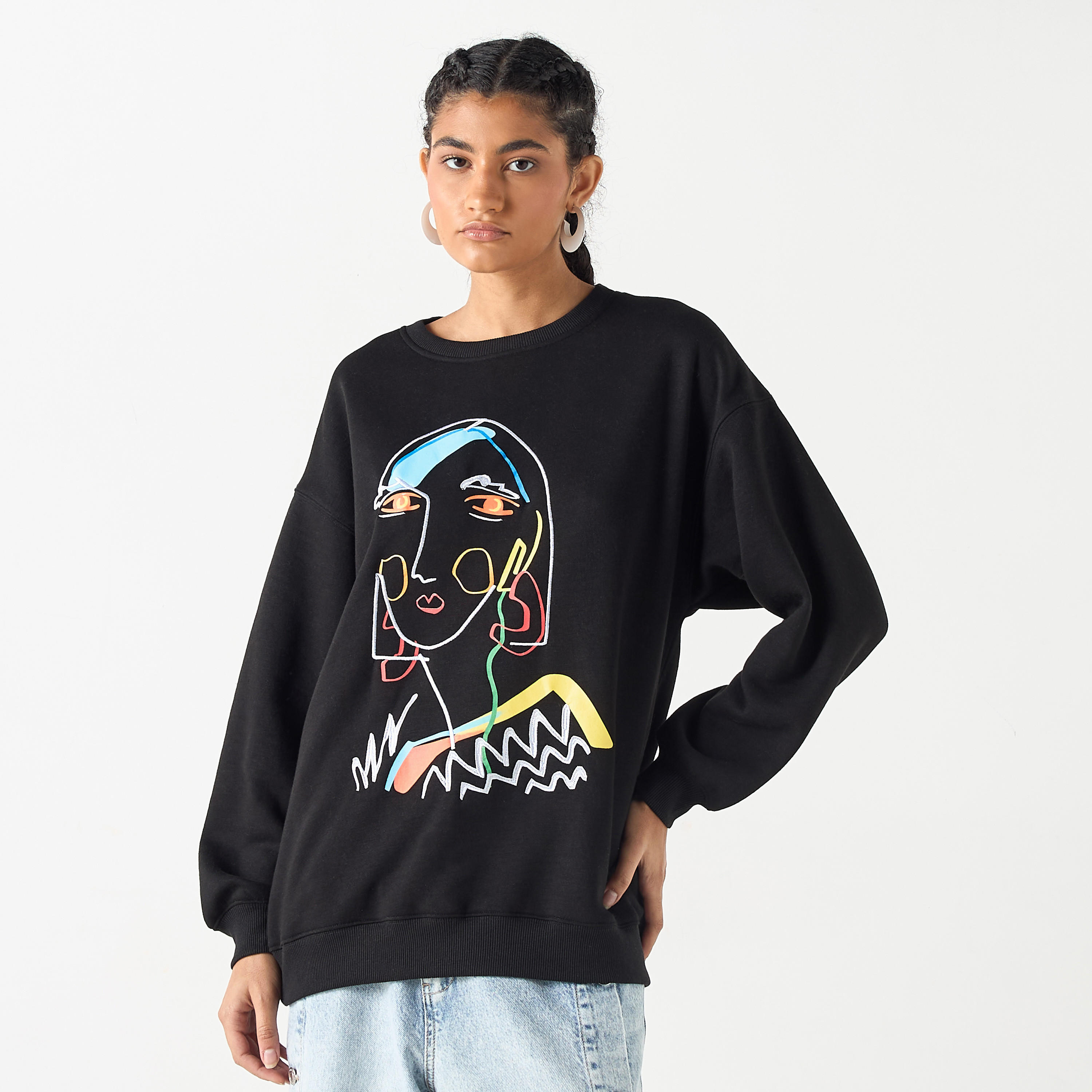 Printed Long Sleeves Sweatshirt with Crew Neck-women-winterwear-hoodiesandsweatshirts-sweatshirts-image-5