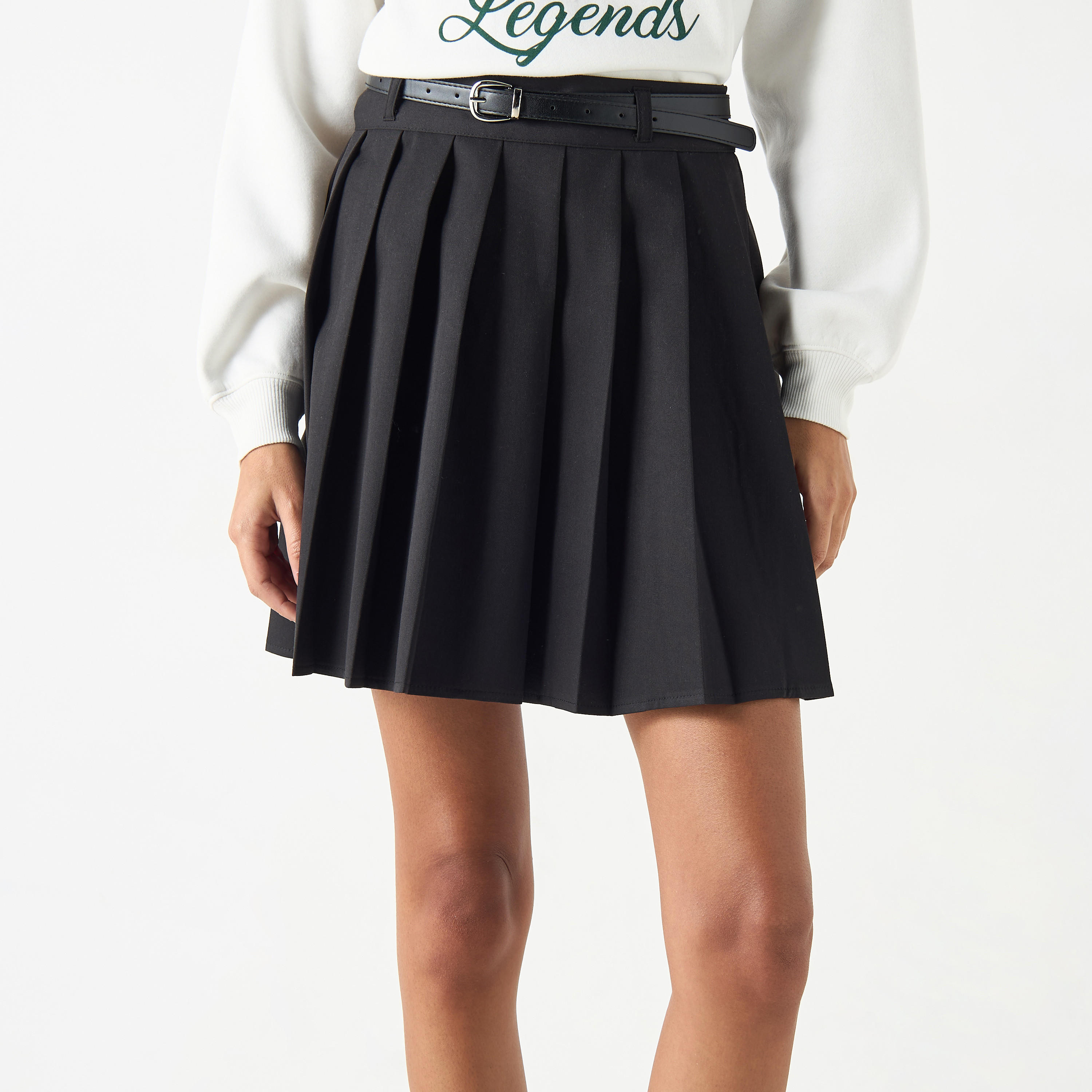 Shop Pleated Mini Skater Skirt with Belt Online | Splash Saudi