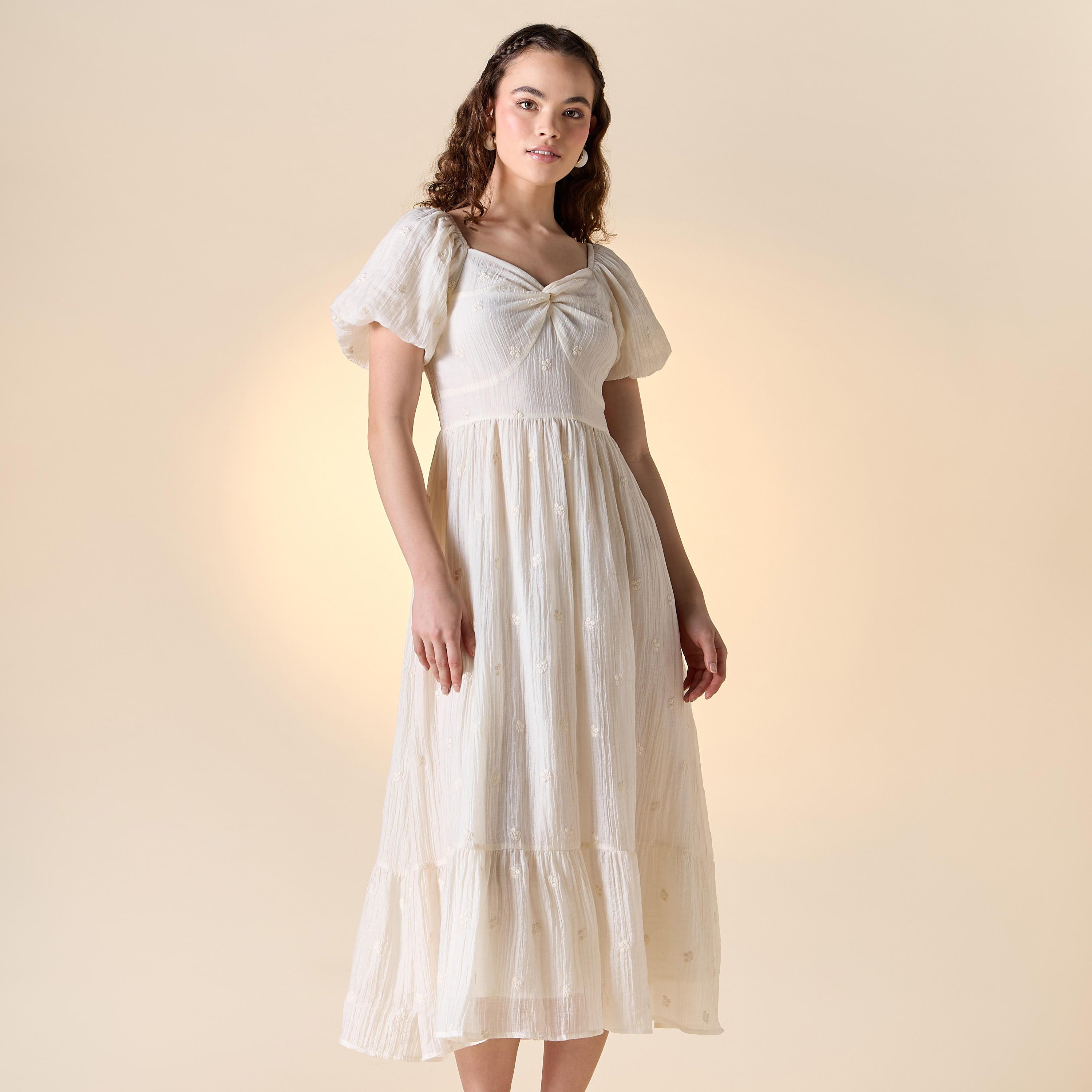 Floral Embroidered Midi Dress with Sweetheart Neck and Short Sleeves-women-clothing-dresses-image-6
