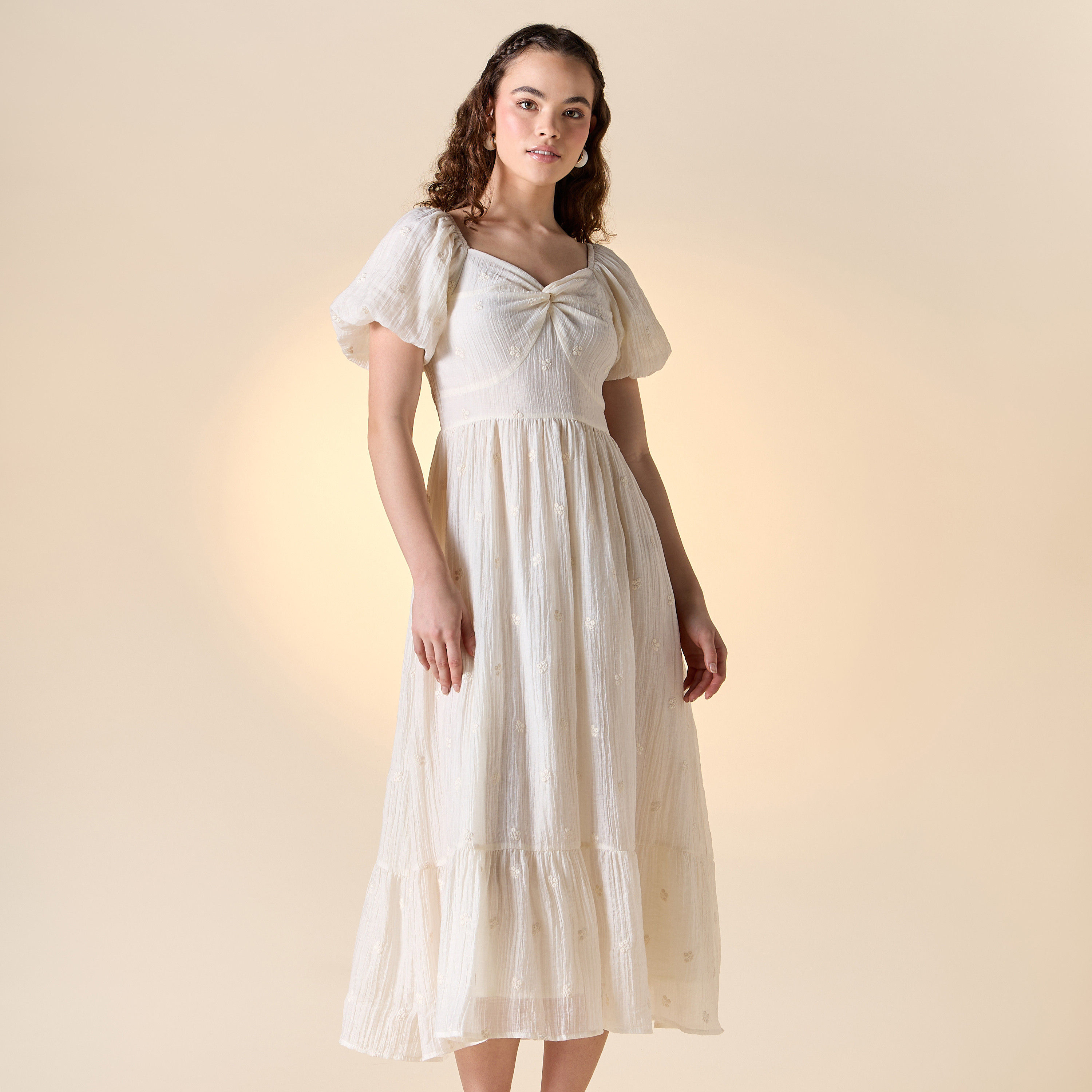 Floral Embroidered Midi Dress with Sweetheart Neck and Short Sleeves-women-clothing-dresses-image-6