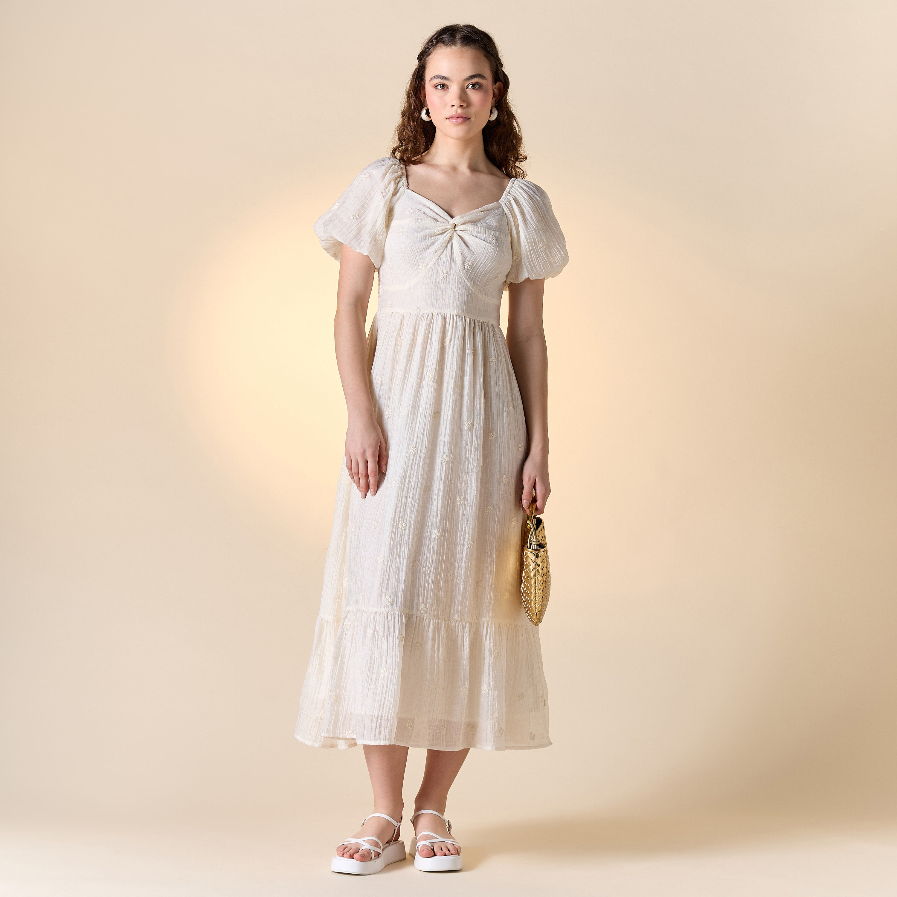 Floral Embroidered Midi Dress with Sweetheart Neck and Short Sleeves-women-clothing-dresses-image-7