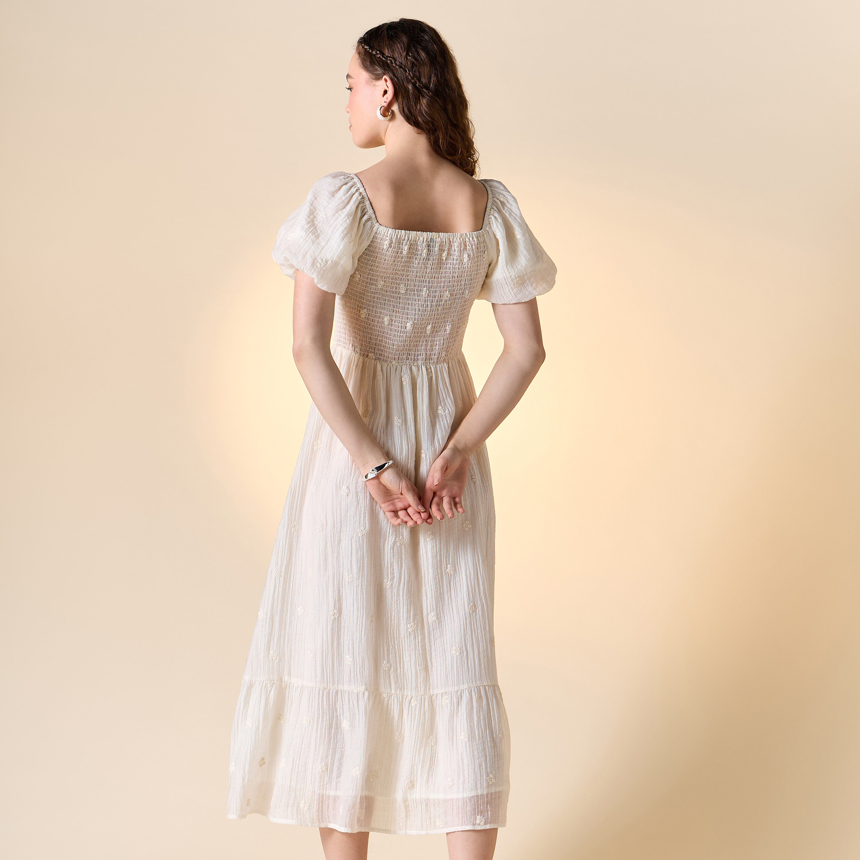 Floral Embroidered Midi Dress with Sweetheart Neck and Short Sleeves-women-clothing-dresses-image-8