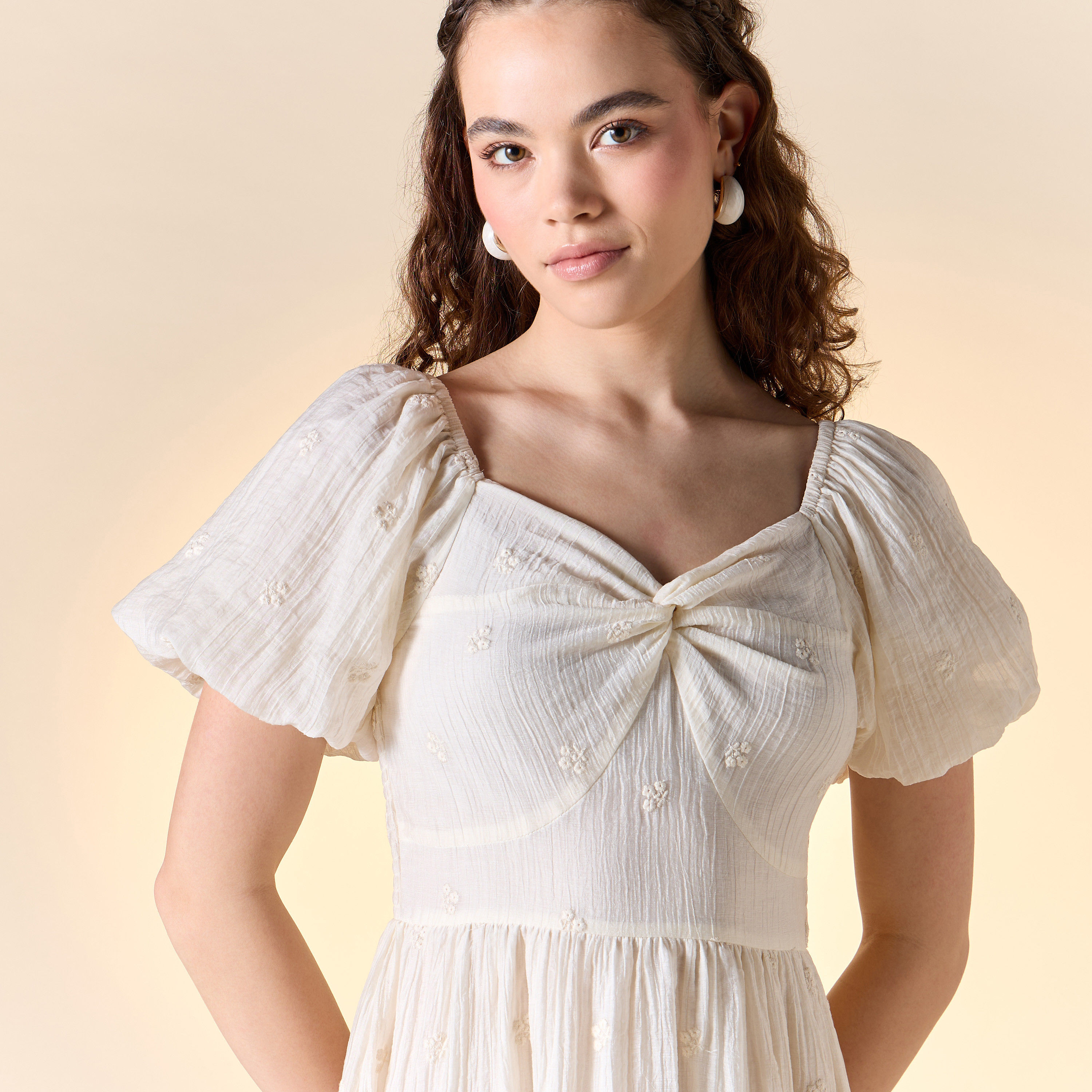 Floral Embroidered Midi Dress with Sweetheart Neck and Short Sleeves-women-clothing-dresses-image-9