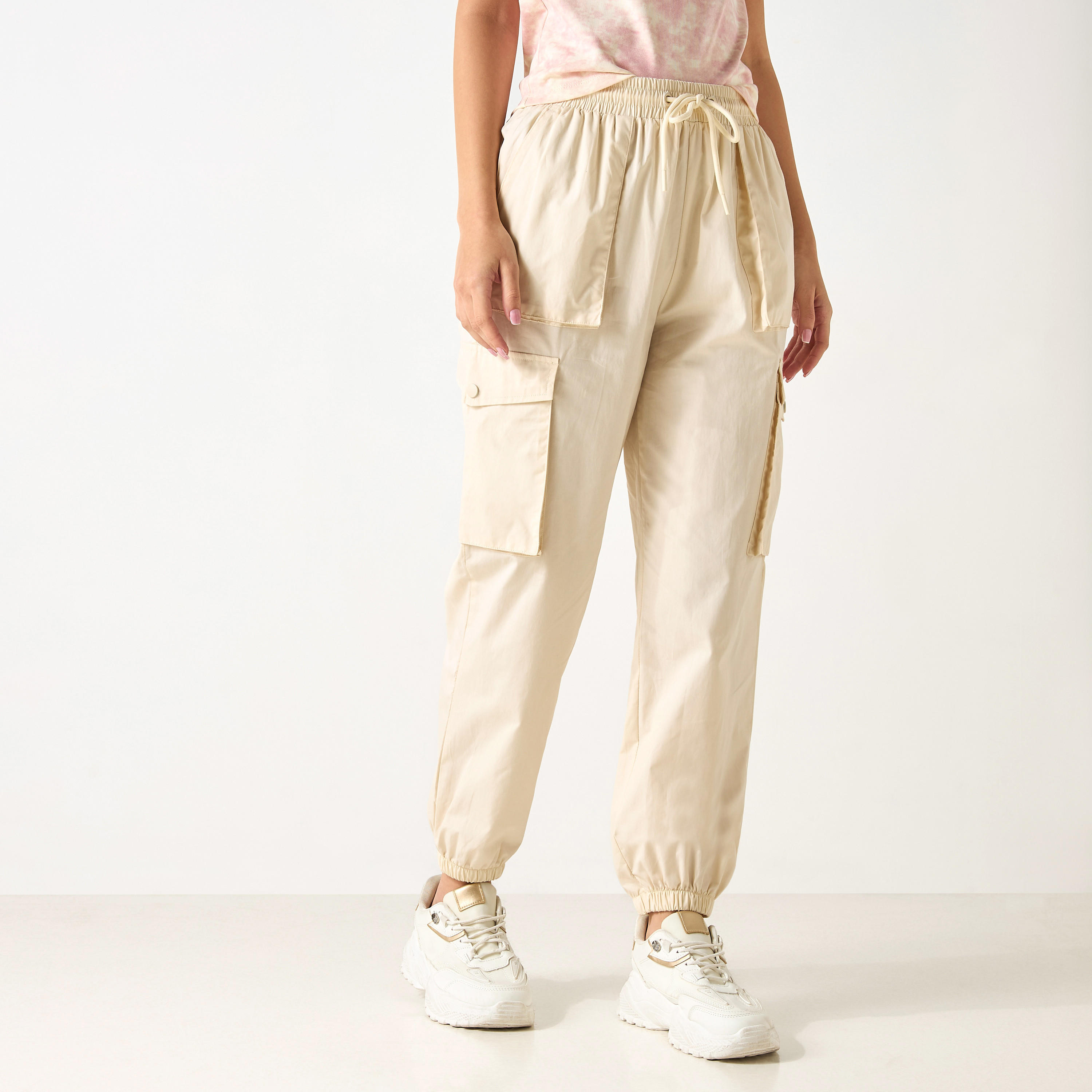 Shop Mid-Rise Cargo Pants with Drawstring Closure Online | Splash