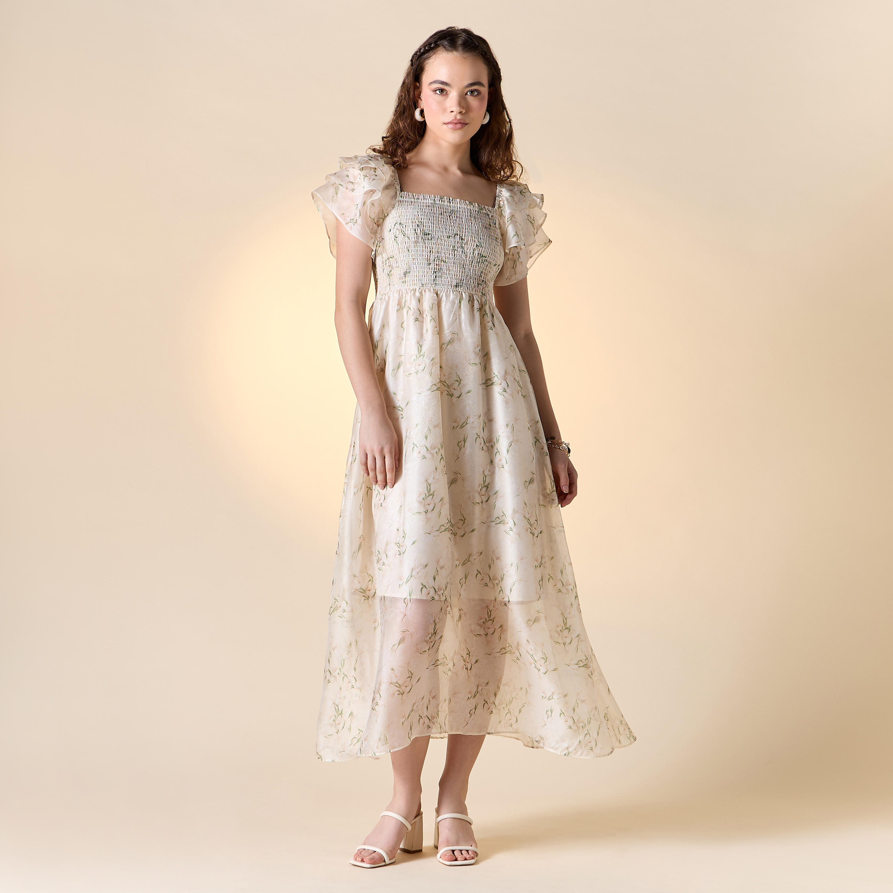 Shirring Ruffle Gown