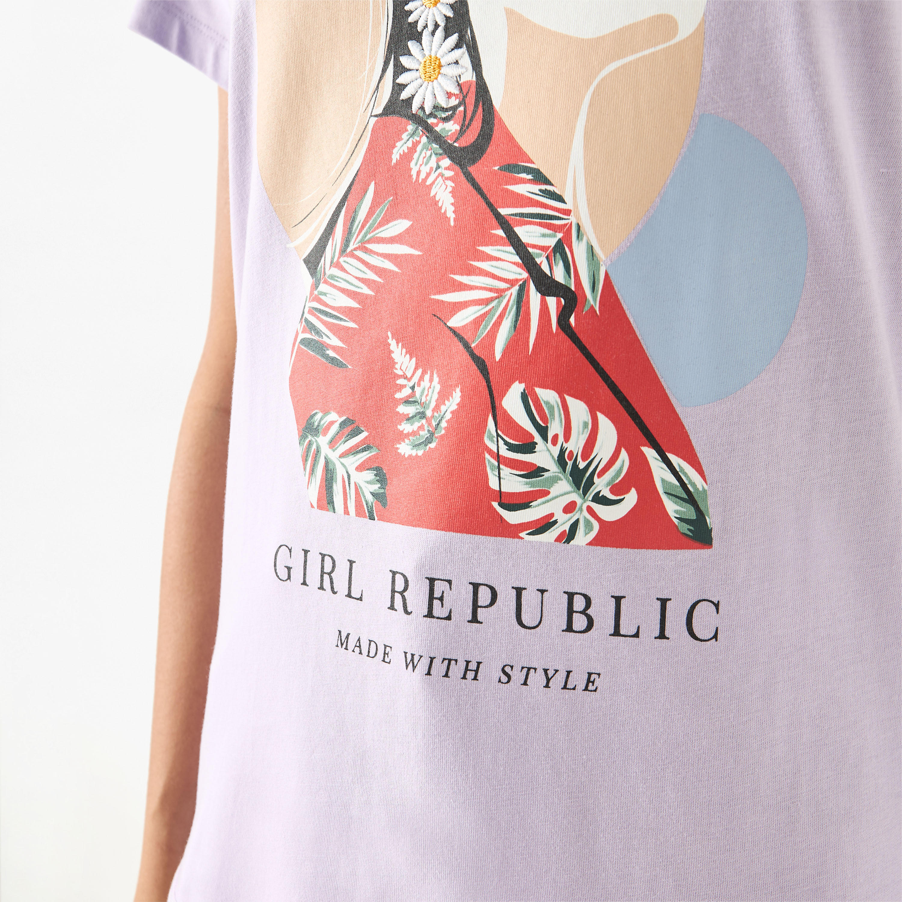 Graphic Print Crew Neck T-shirt with Short Sleeves-women-clothing-tshirts-image-8
