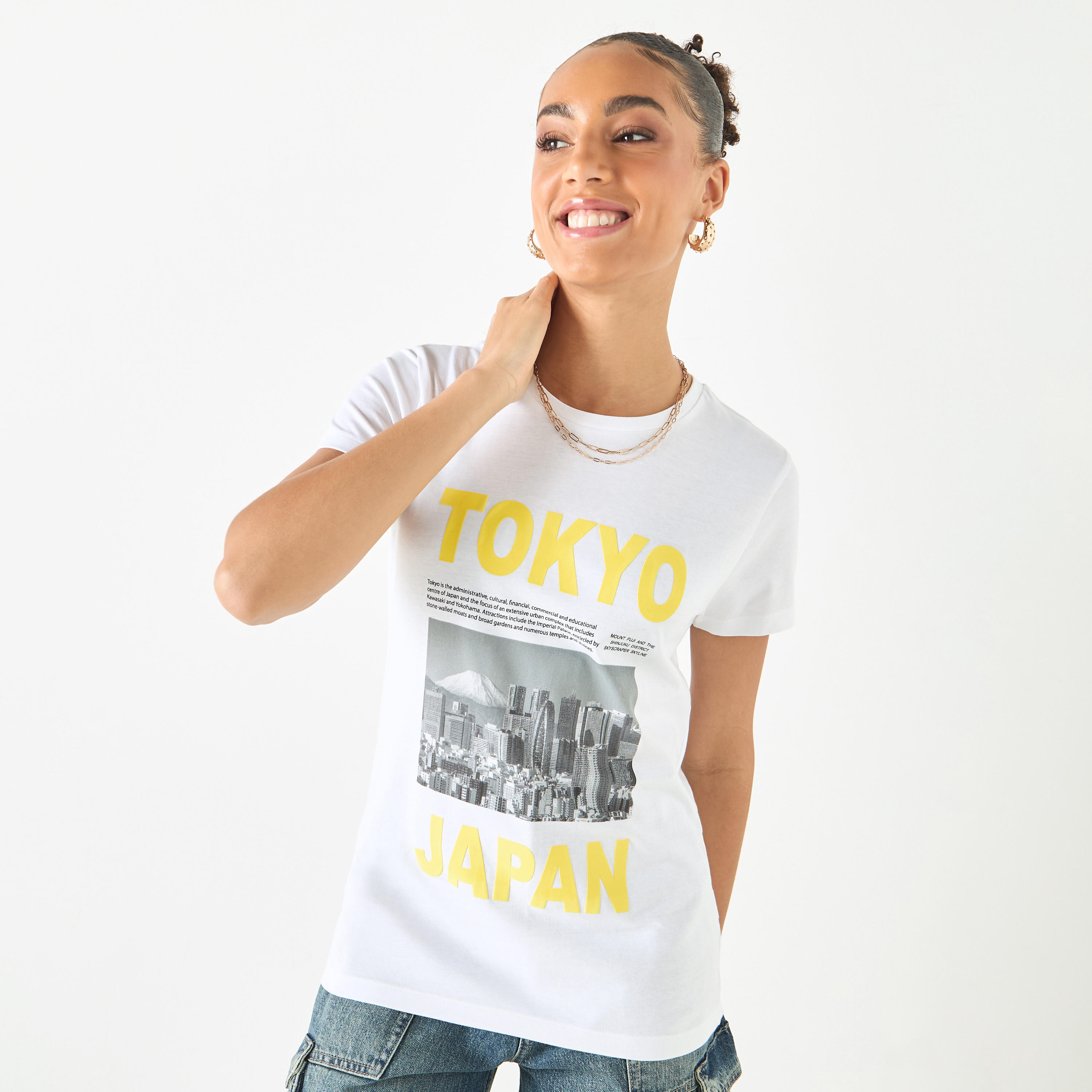 Graphic Print Crew Neck Cotton T-shirt with Short Sleeves-women-clothing-tshirts-image-9