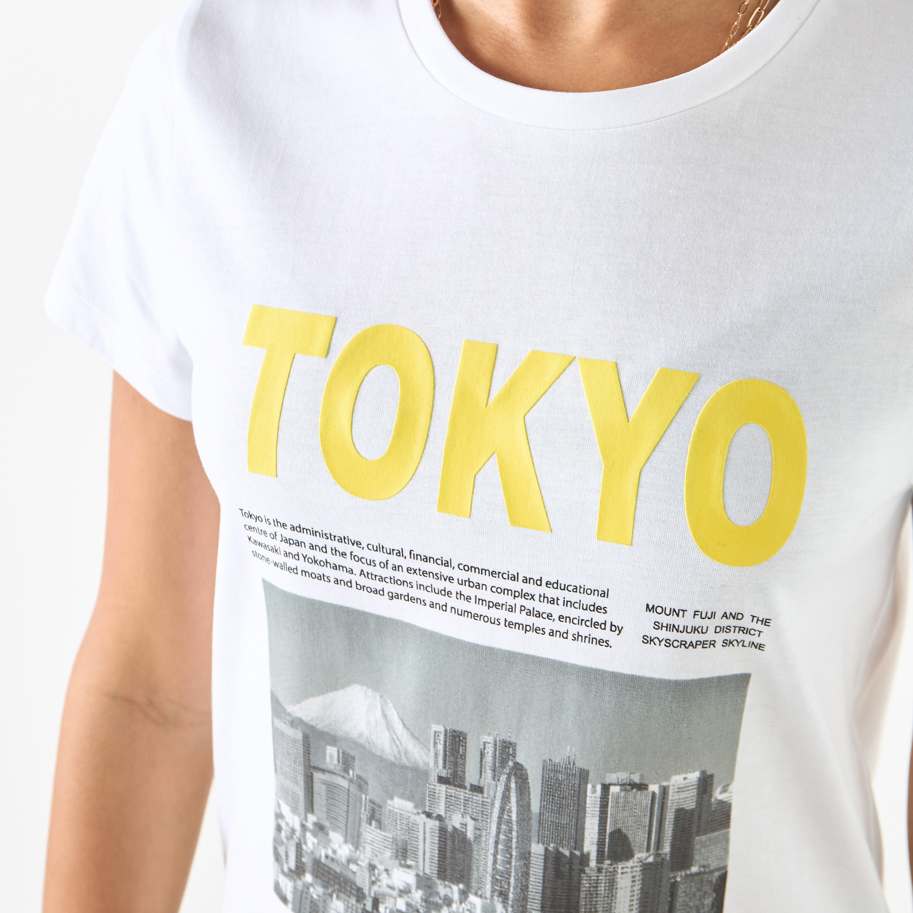 Graphic Print Crew Neck Cotton T-shirt with Short Sleeves-women-clothing-tshirts-image-12