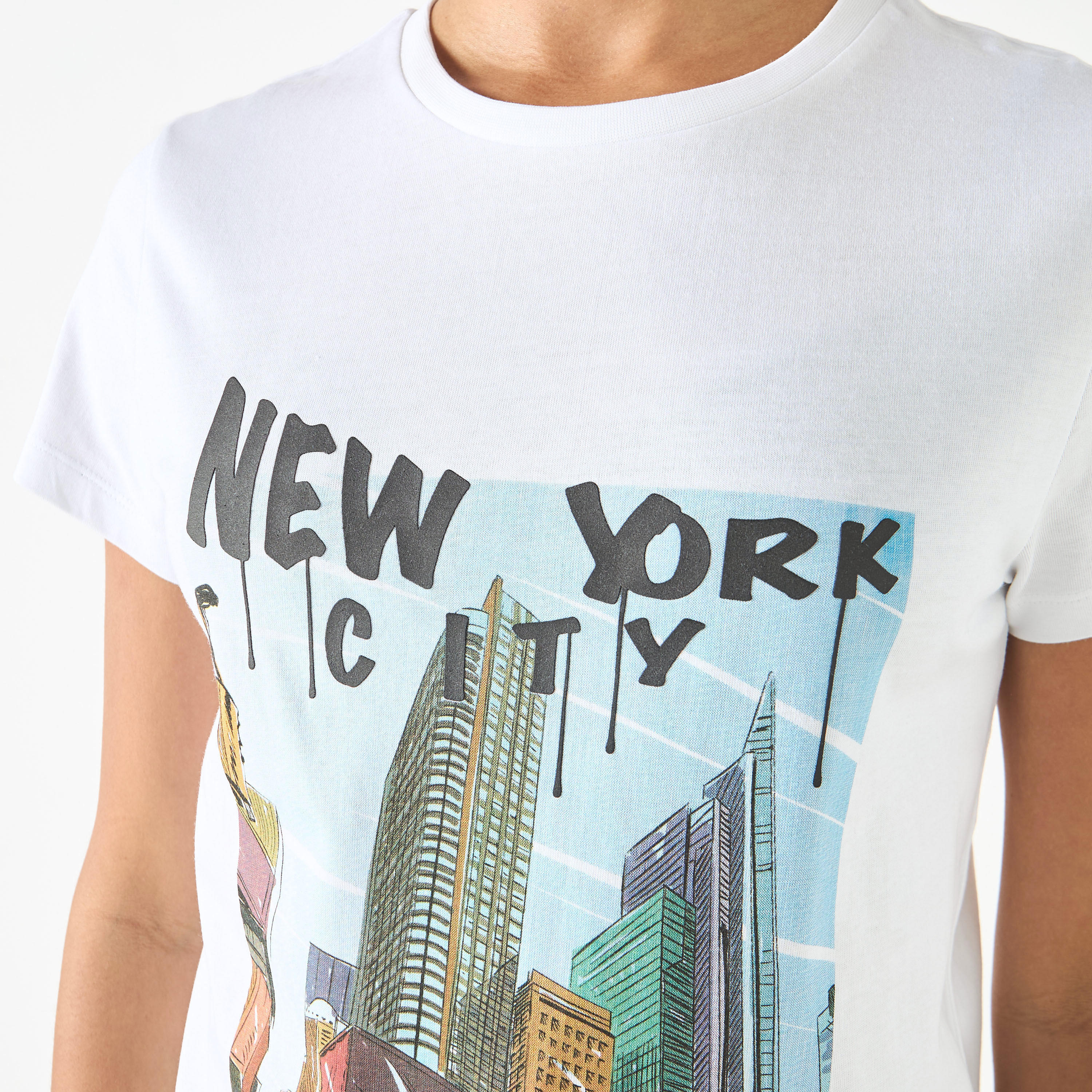 Graphic Print Crew Neck Cotton T-shirt with Short Sleeves-women-clothing-tshirts-image-8