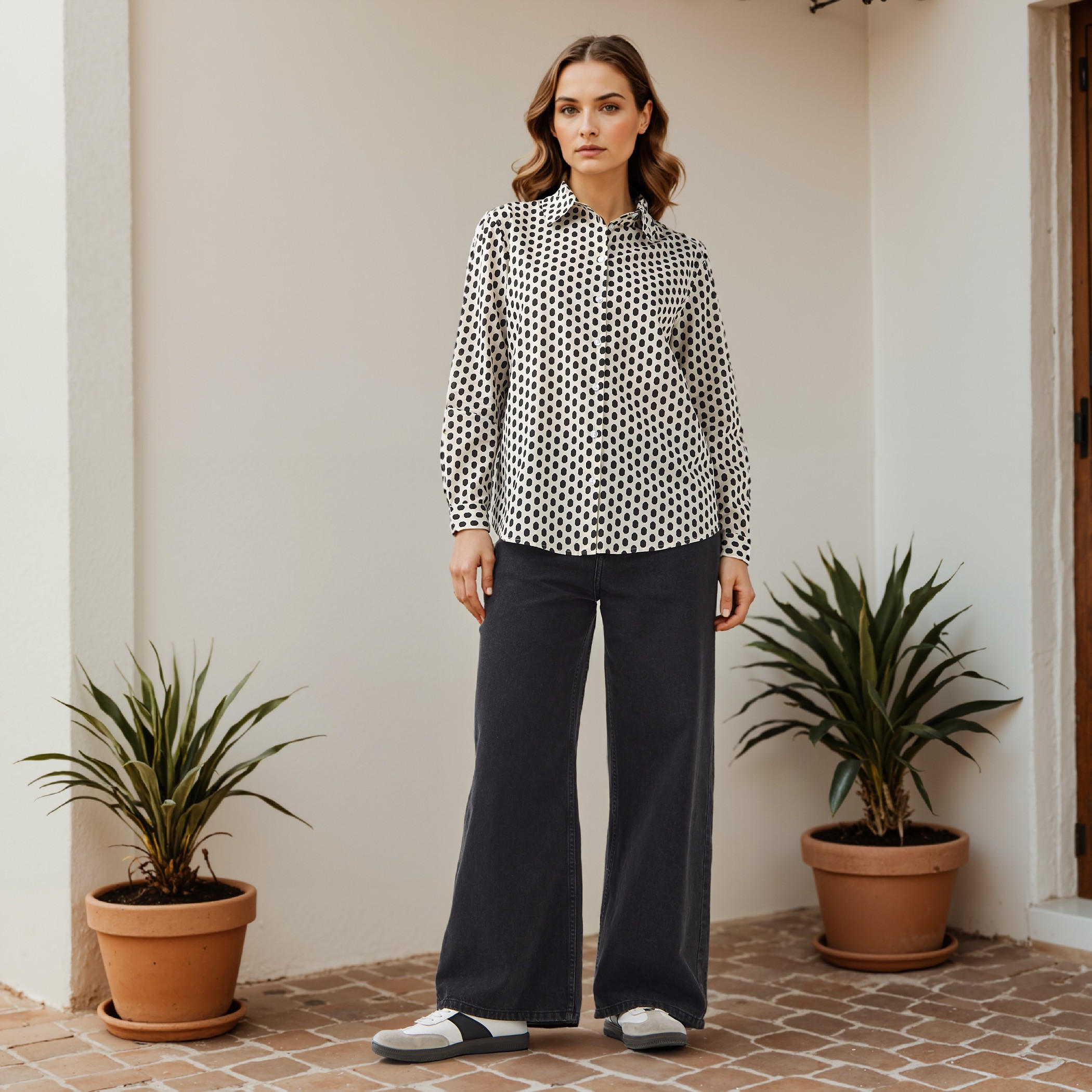 Polka Print Collared Cotton Shirt-women-clothing-shirtsandblouses-shirts-image-2