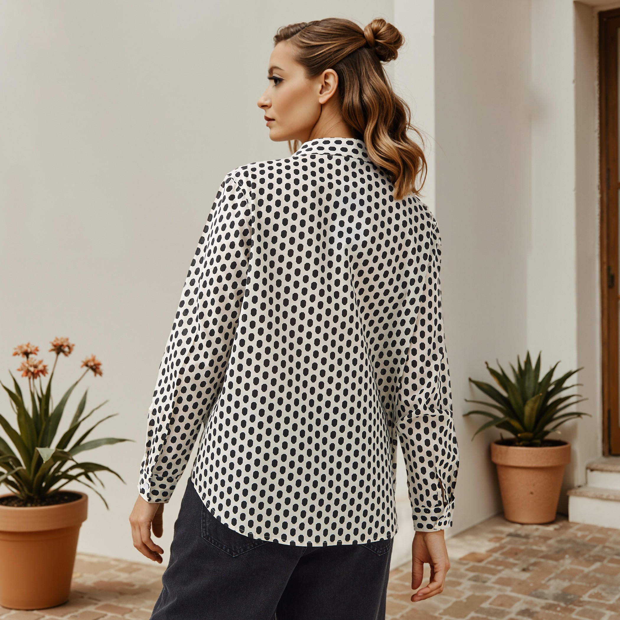 Polka Print Collared Cotton Shirt-women-clothing-shirtsandblouses-shirts-image-3