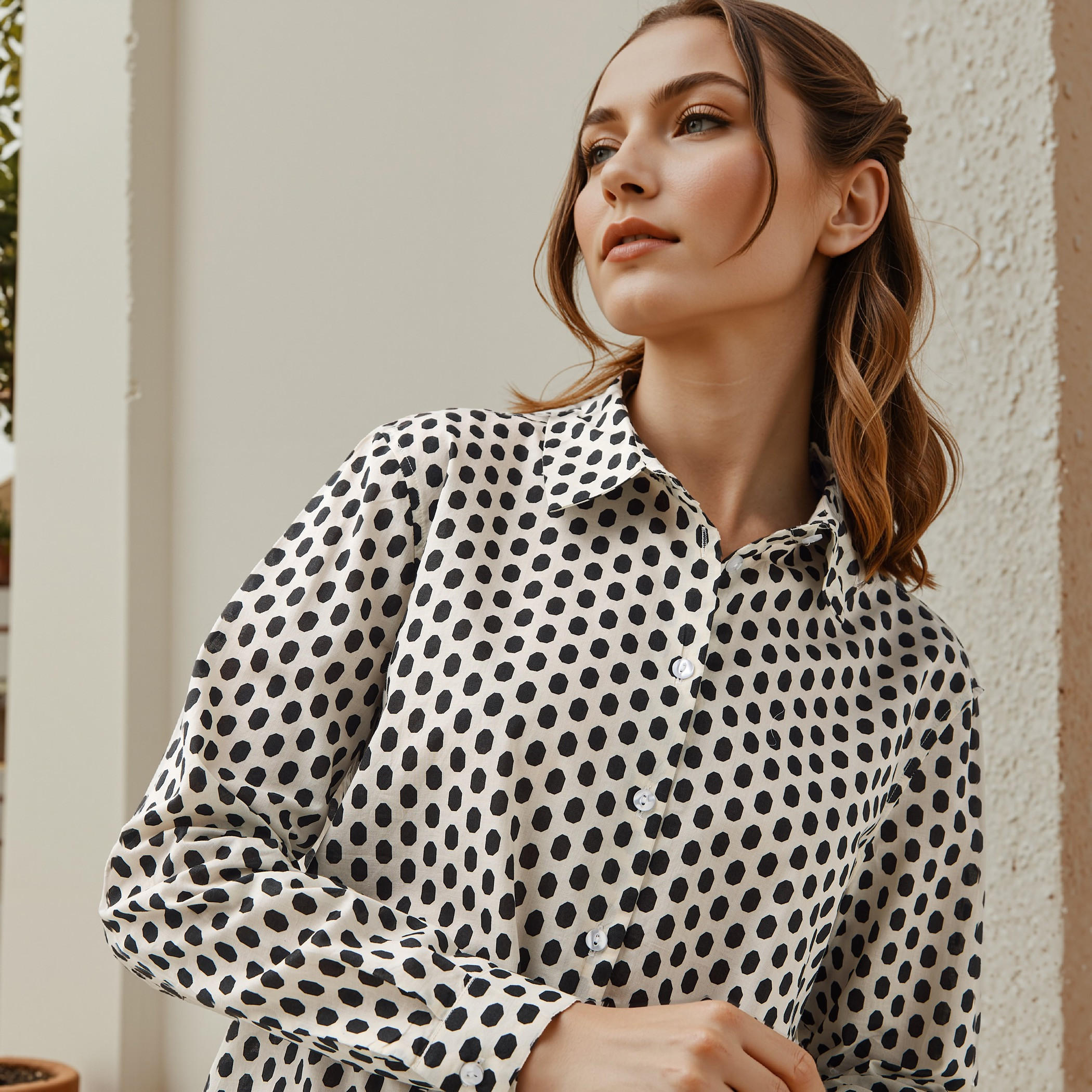 Polka Print Collared Cotton Shirt-women-clothing-shirtsandblouses-shirts-image-5