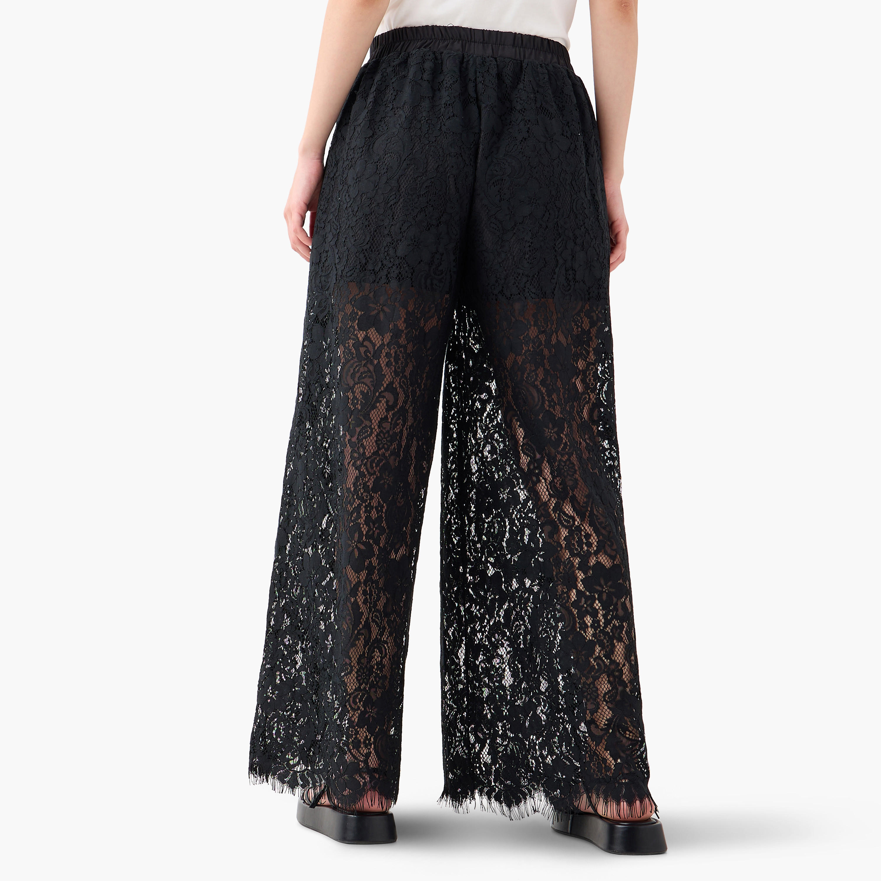 بنطلون بخصر مطاطي وتفاصيل دانتيل-women-clothing-bottoms-trousers-image-3