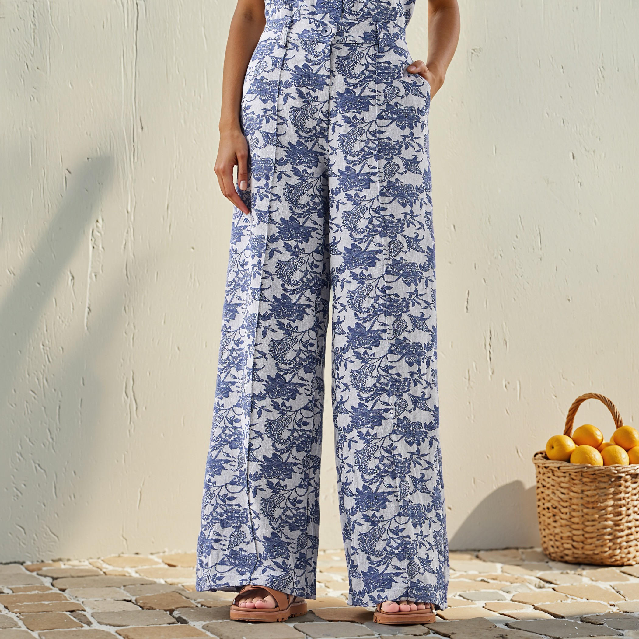Printed Jacquard Textured Straight Fit Pants-women-clothing-coordsets-image-1