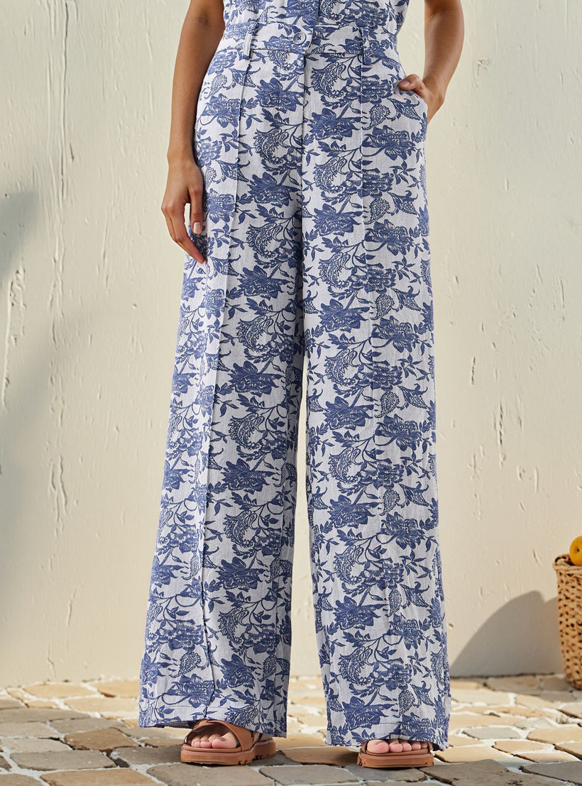 بنطلون جاكار مطبوع ومحكم بقصة مستقيمة-women-clothing-trousers-image-1