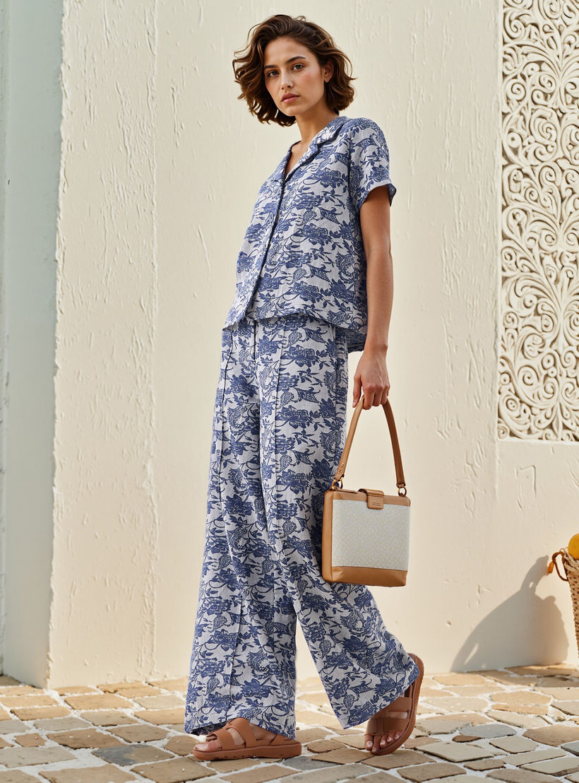 بنطلون جاكار مطبوع ومحكم بقصة مستقيمة-women-clothing-trousers-image-2
