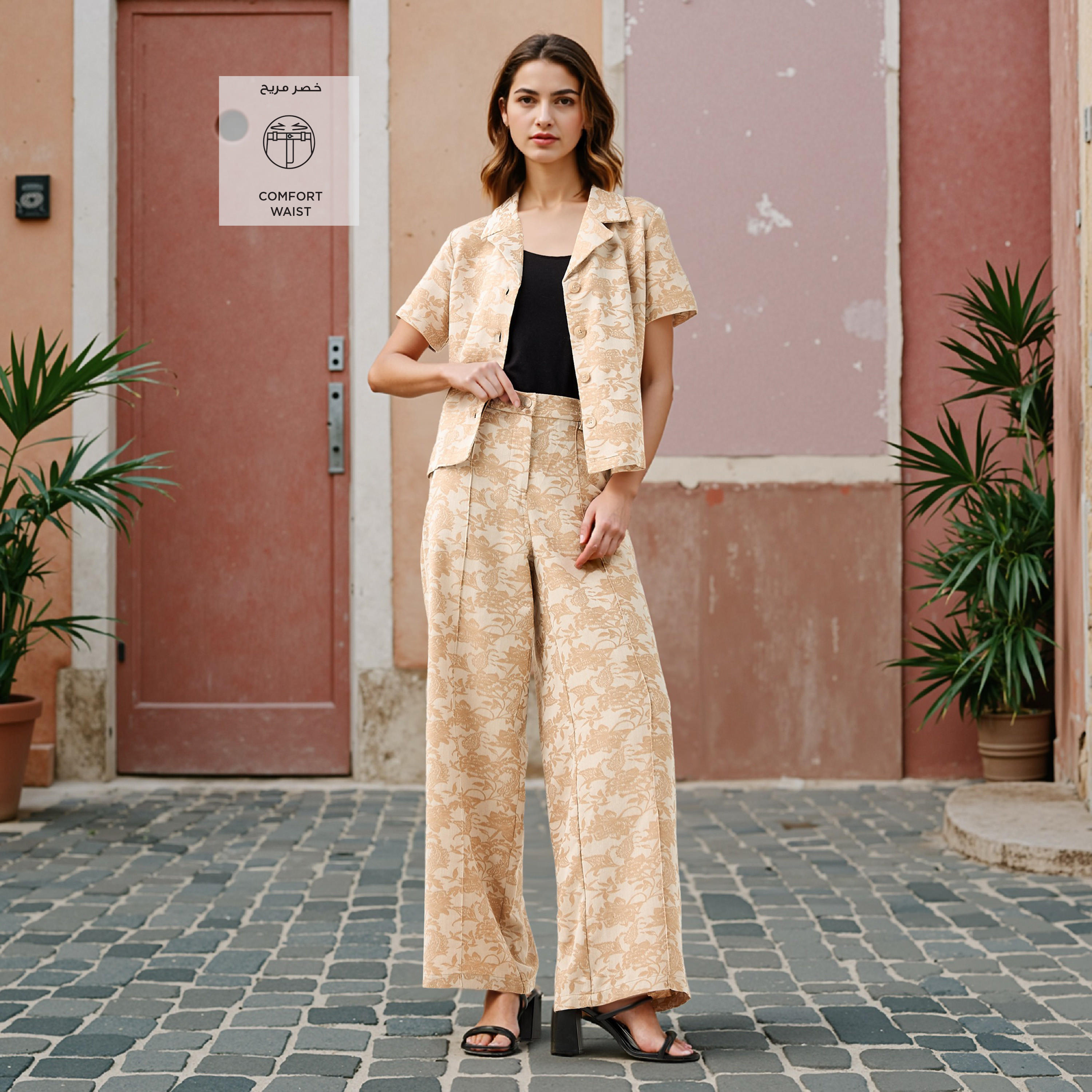 Printed Jacquard Textured Straight Fit Pants-women-clothing-coordsets-image-2