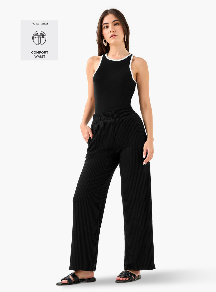 Ribbed Flexi Waist Trousers with Pockets-women-clothing-bottoms-trousers-image-2
