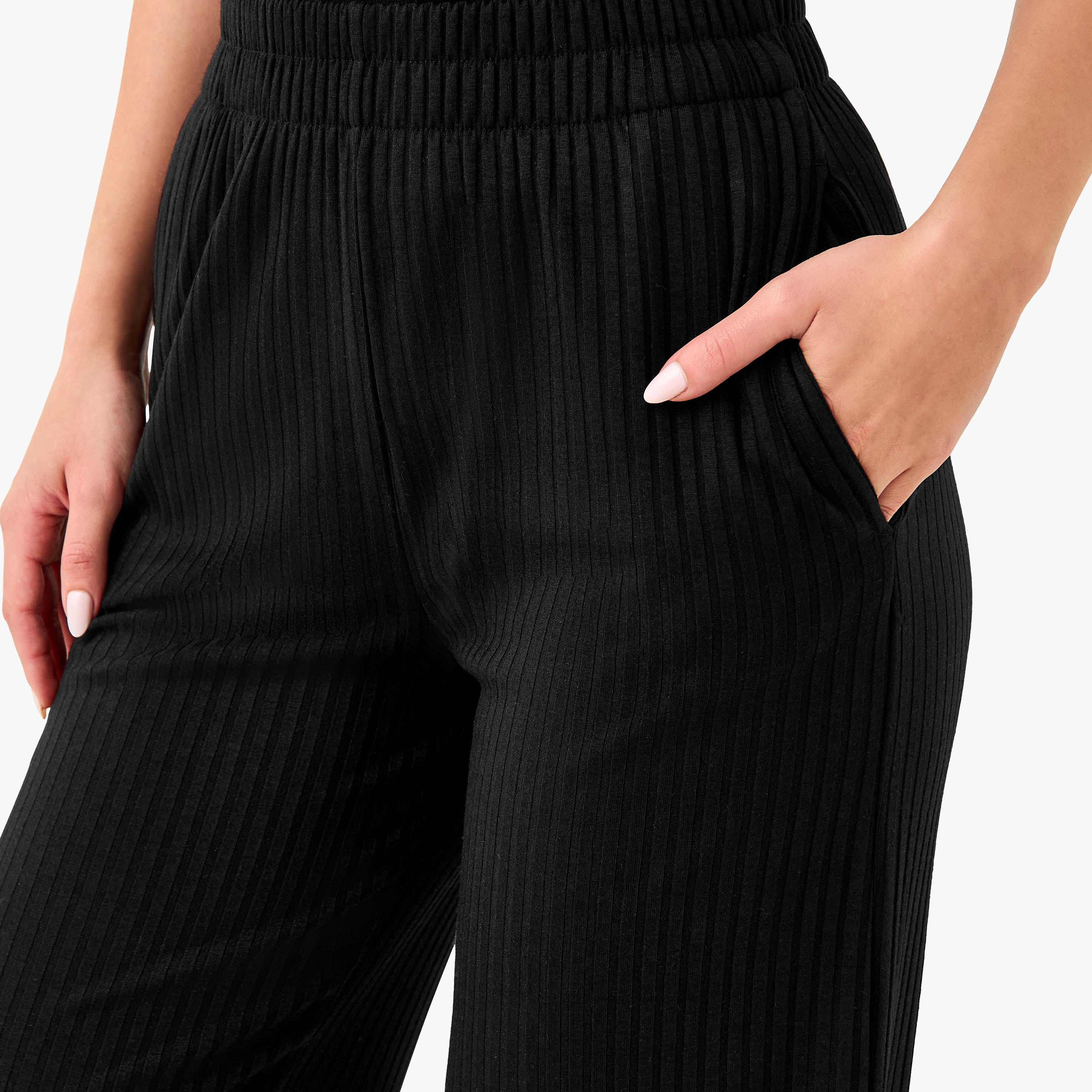 Ribbed Flexi Waist Trousers with Pockets-women-clothing-bottoms-trousers-image-4