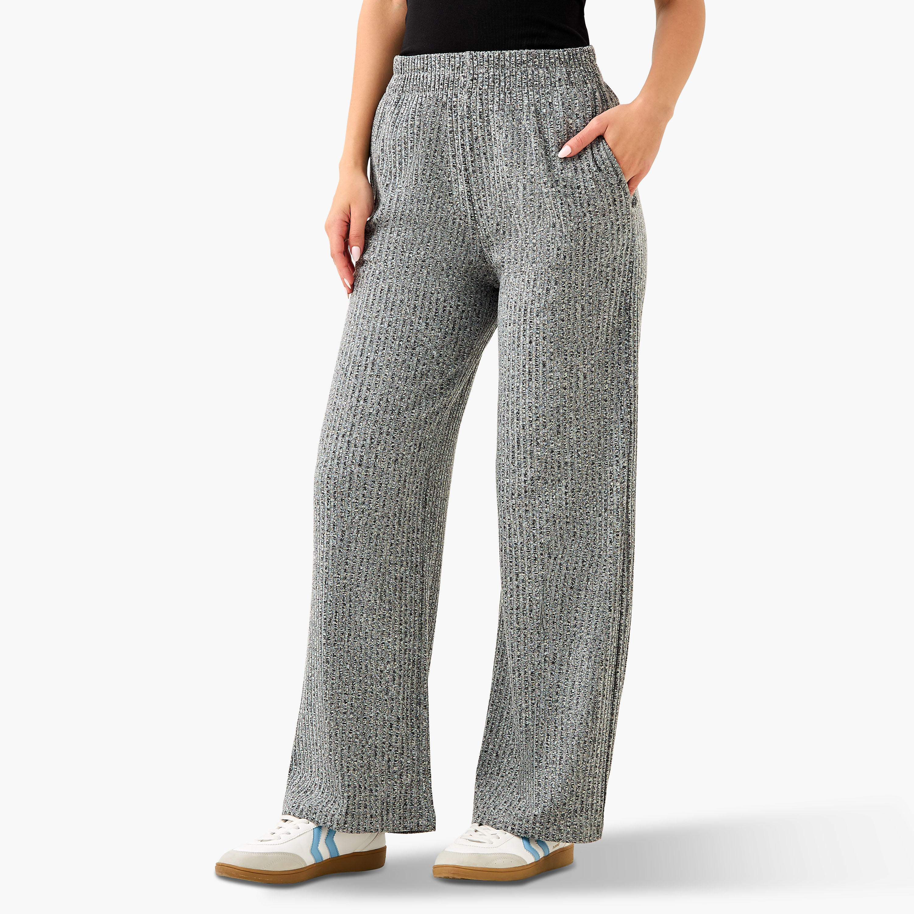 Ribbed Flexi Waist Trousers with Pockets-women-clothing-bottoms-trousers-image-1