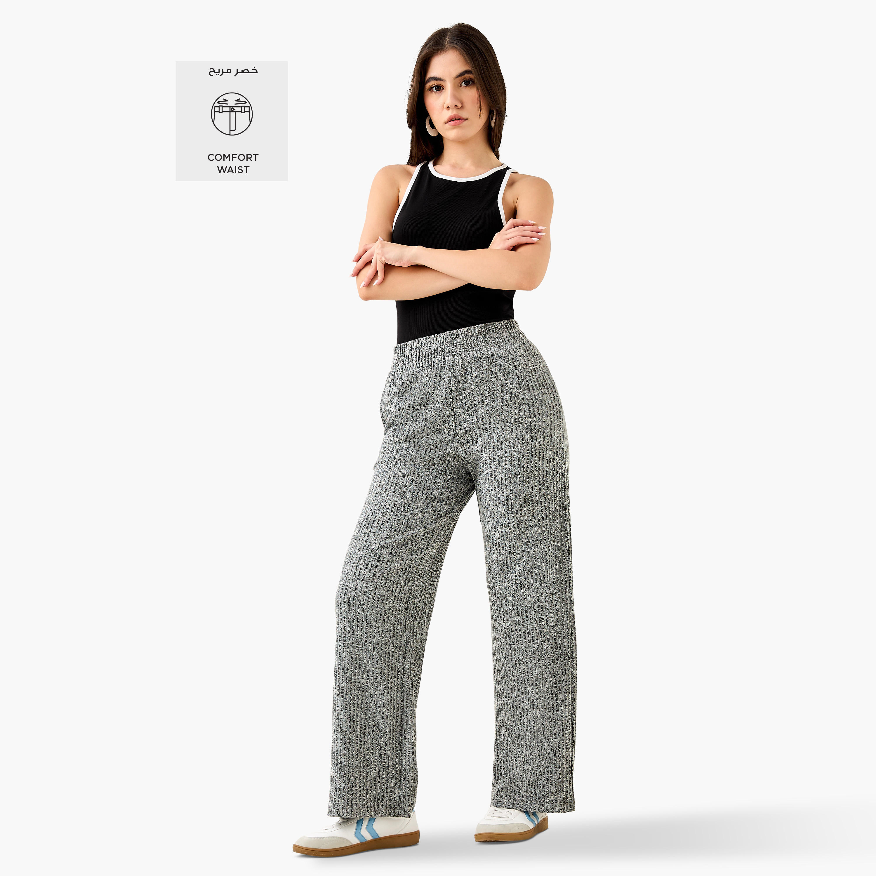 Ribbed Flexi Waist Trousers with Pockets-women-clothing-bottoms-trousers-image-2