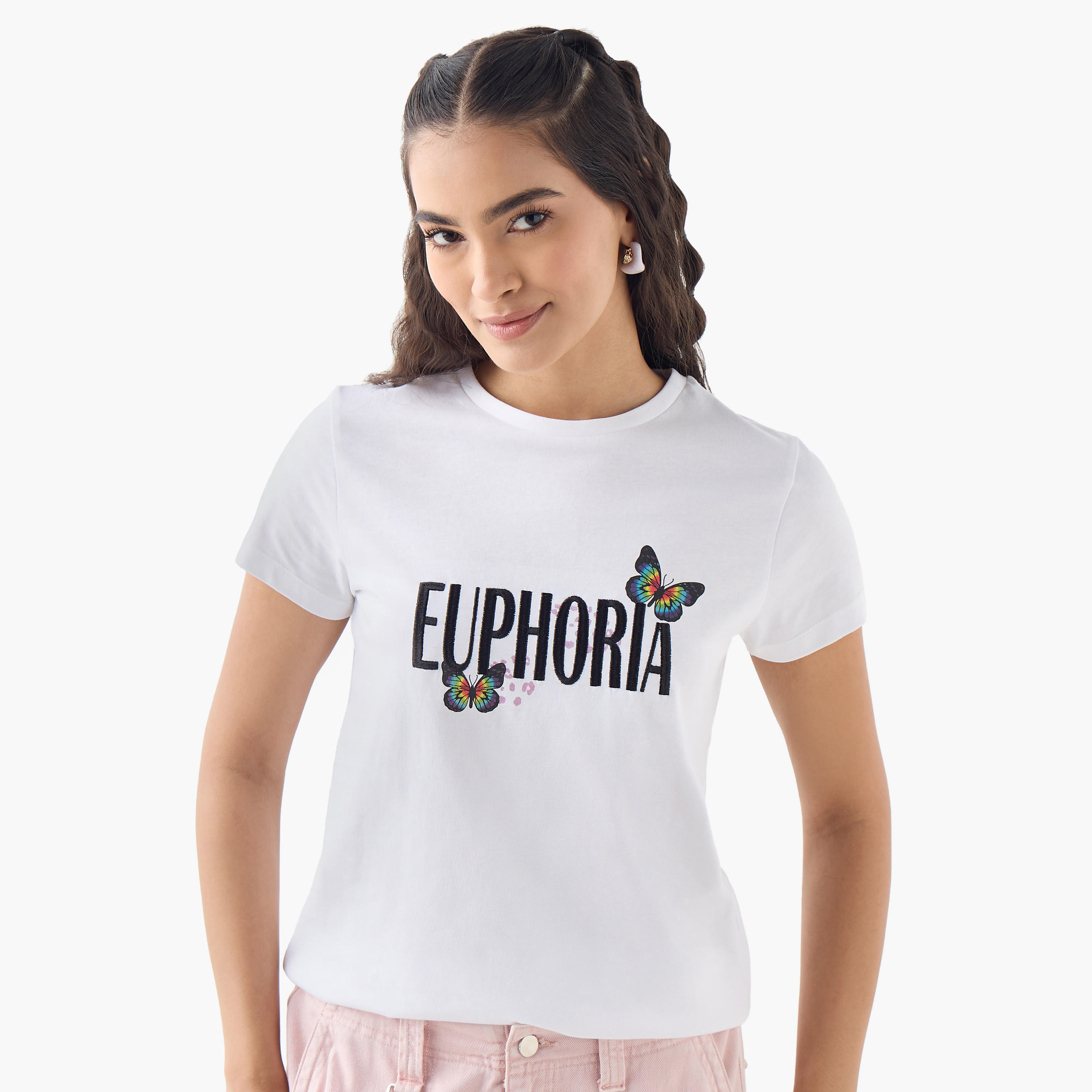 تيشيرت مزين بياقة ضيقة-women-clothing-tshirts-image-1