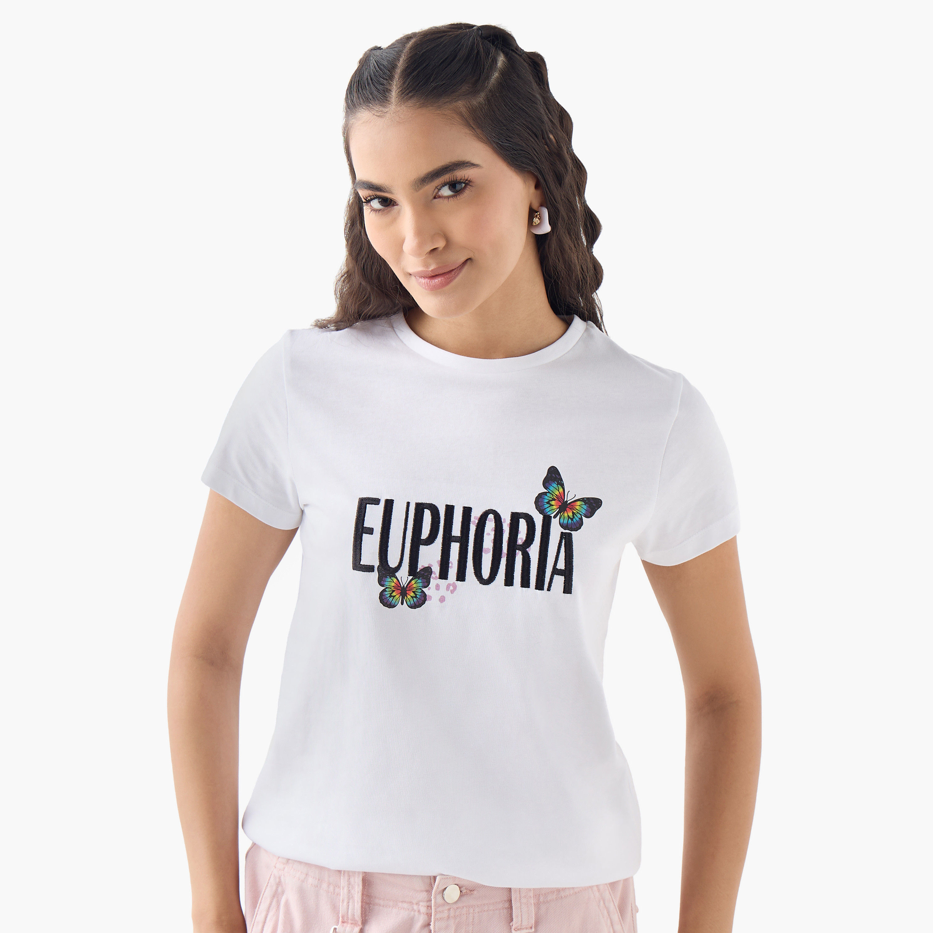 تيشيرت مزين بياقة ضيقة-women-clothing-tshirts-image-1