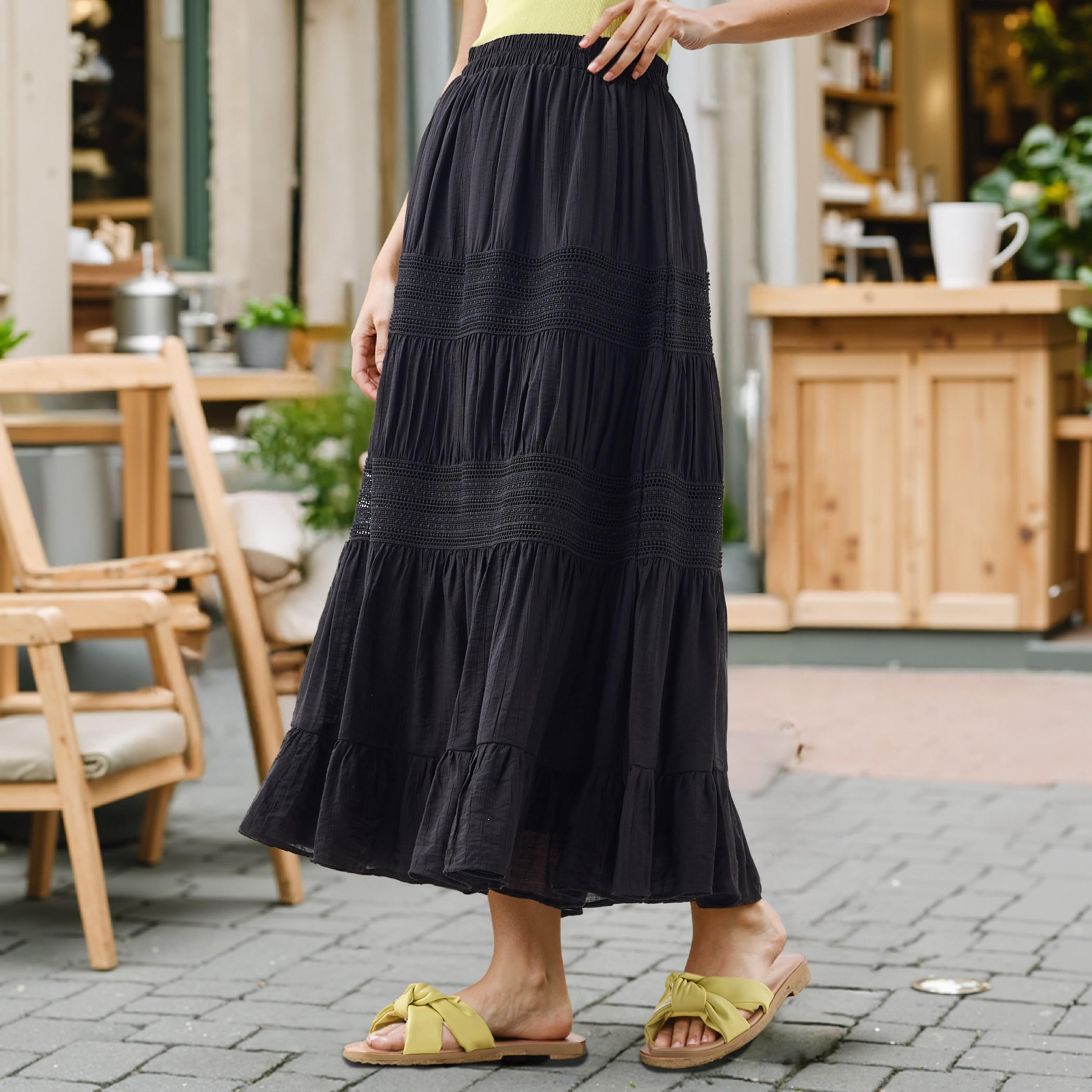 Textured Tiered Maxi Skirt with Elasticated Waistband-women-clothing-bottoms-skirts-image-1
