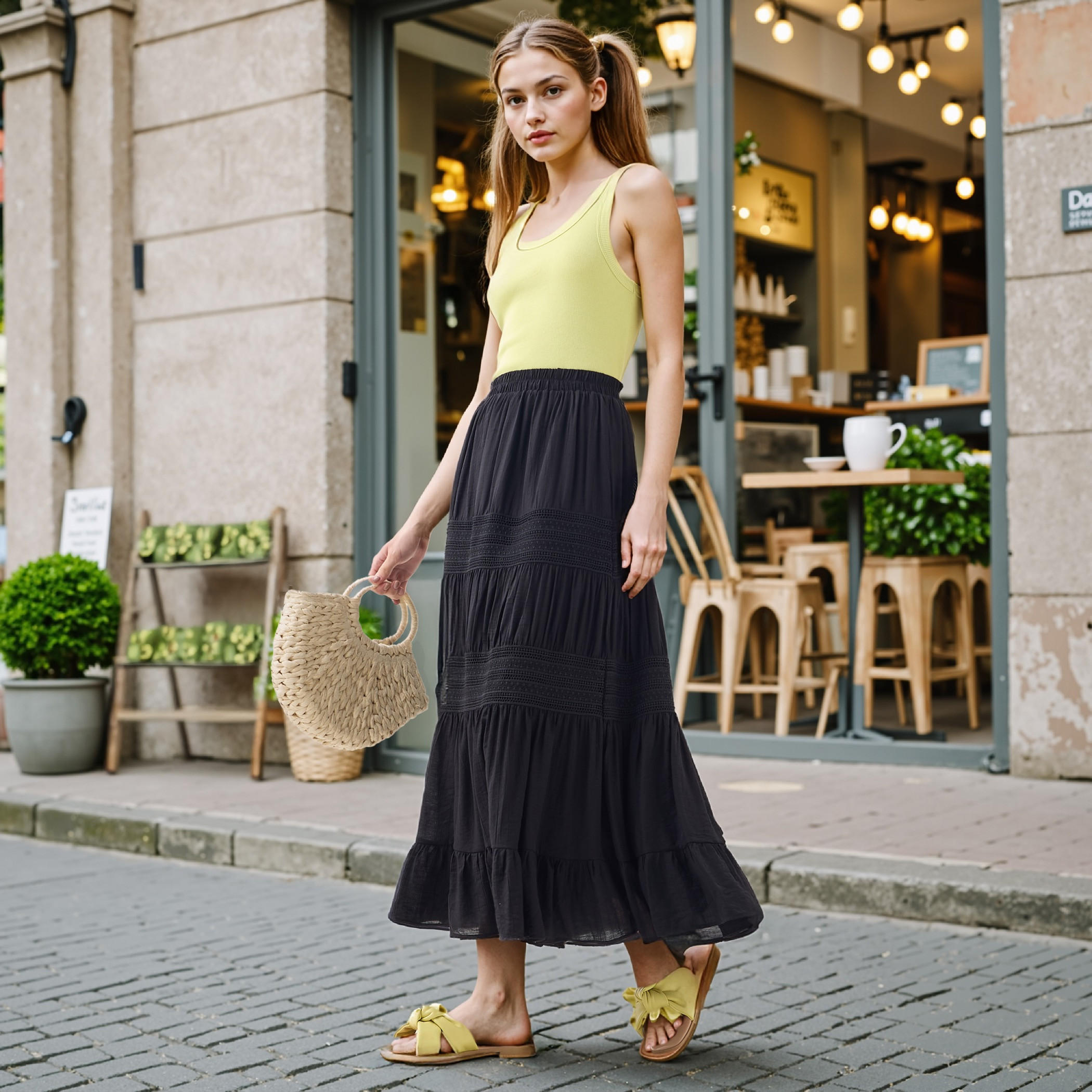 Textured Tiered Maxi Skirt with Elasticated Waistband-women-clothing-bottoms-skirts-image-2