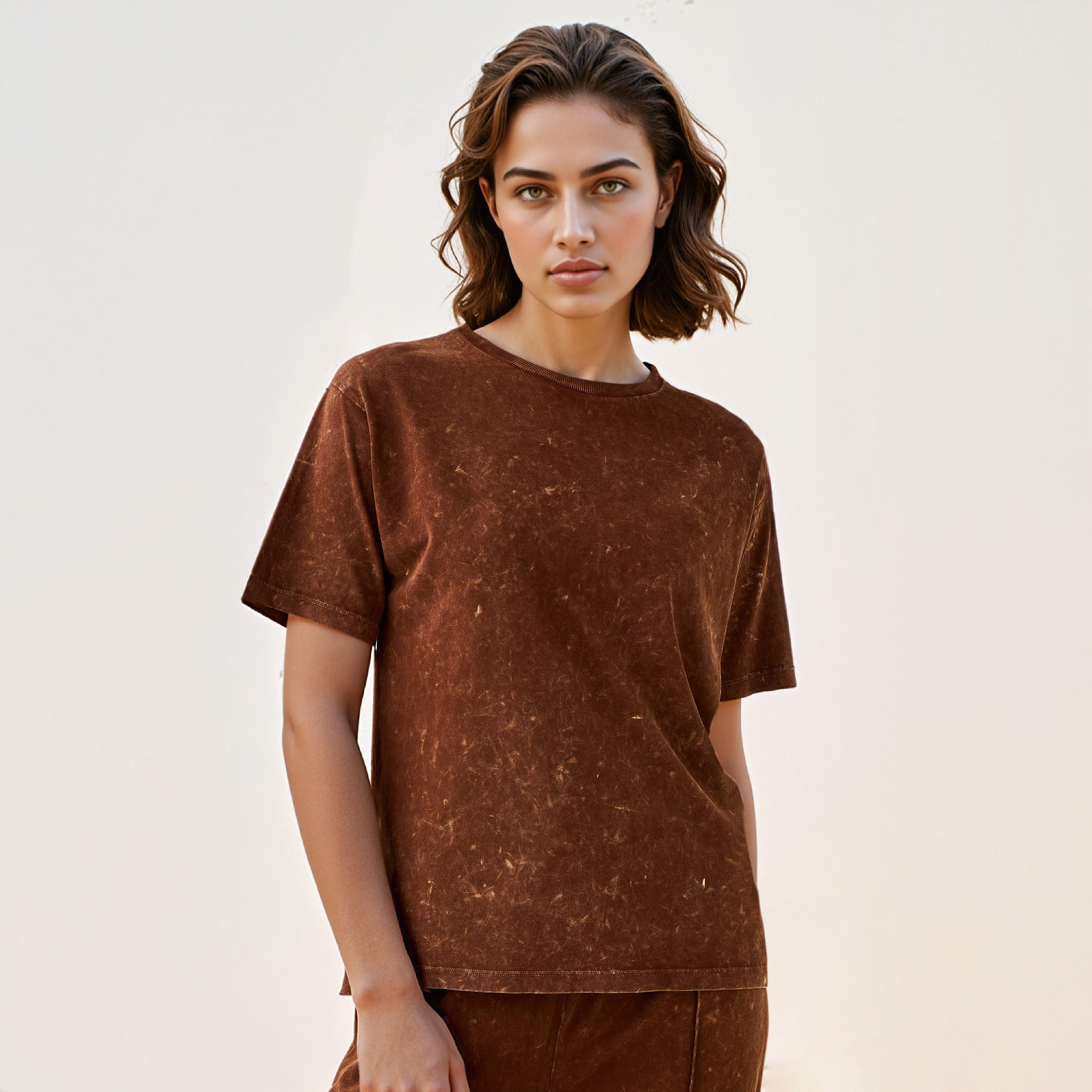Acid Wash Cotton T-shirt with Crew Neck and Short Sleeves-women-clothing-tshirts-image-1