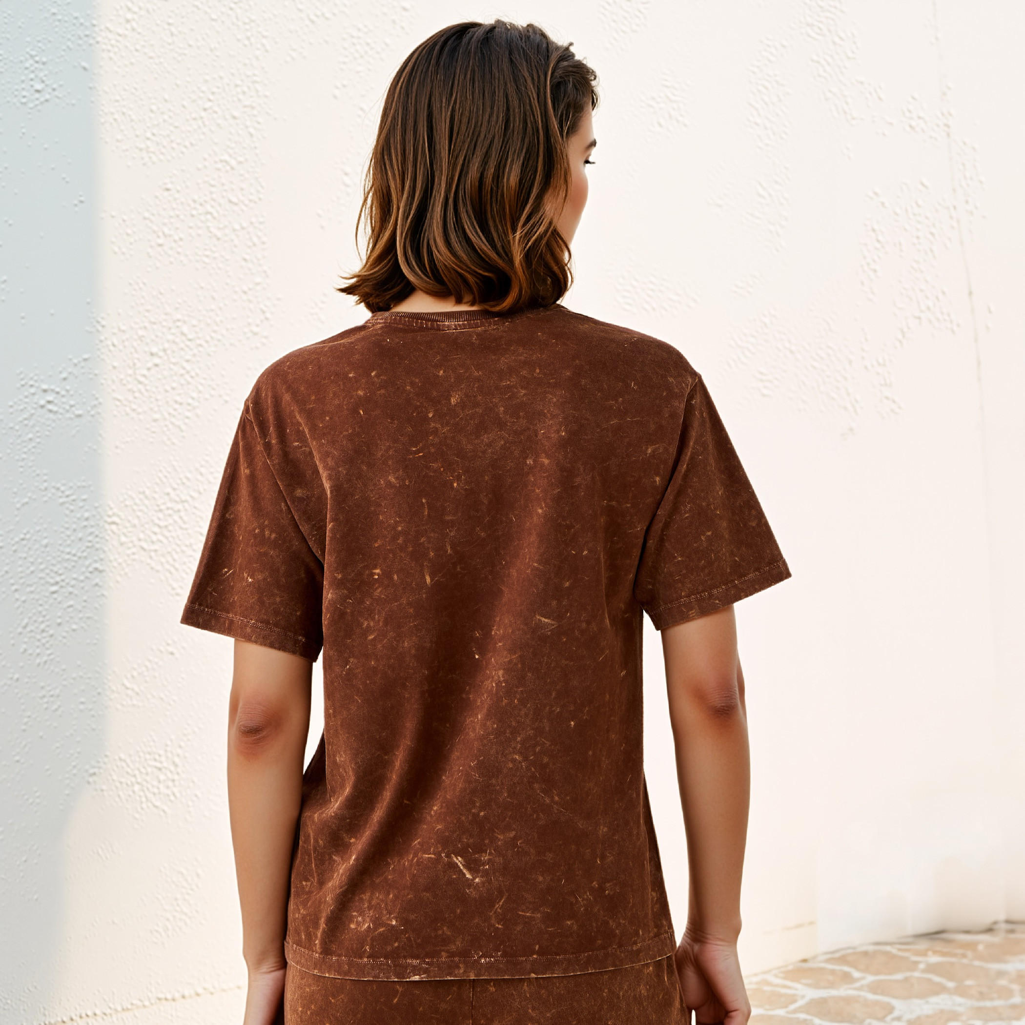 Acid Wash Cotton T-shirt with Crew Neck and Short Sleeves-women-clothing-tshirts-image-3