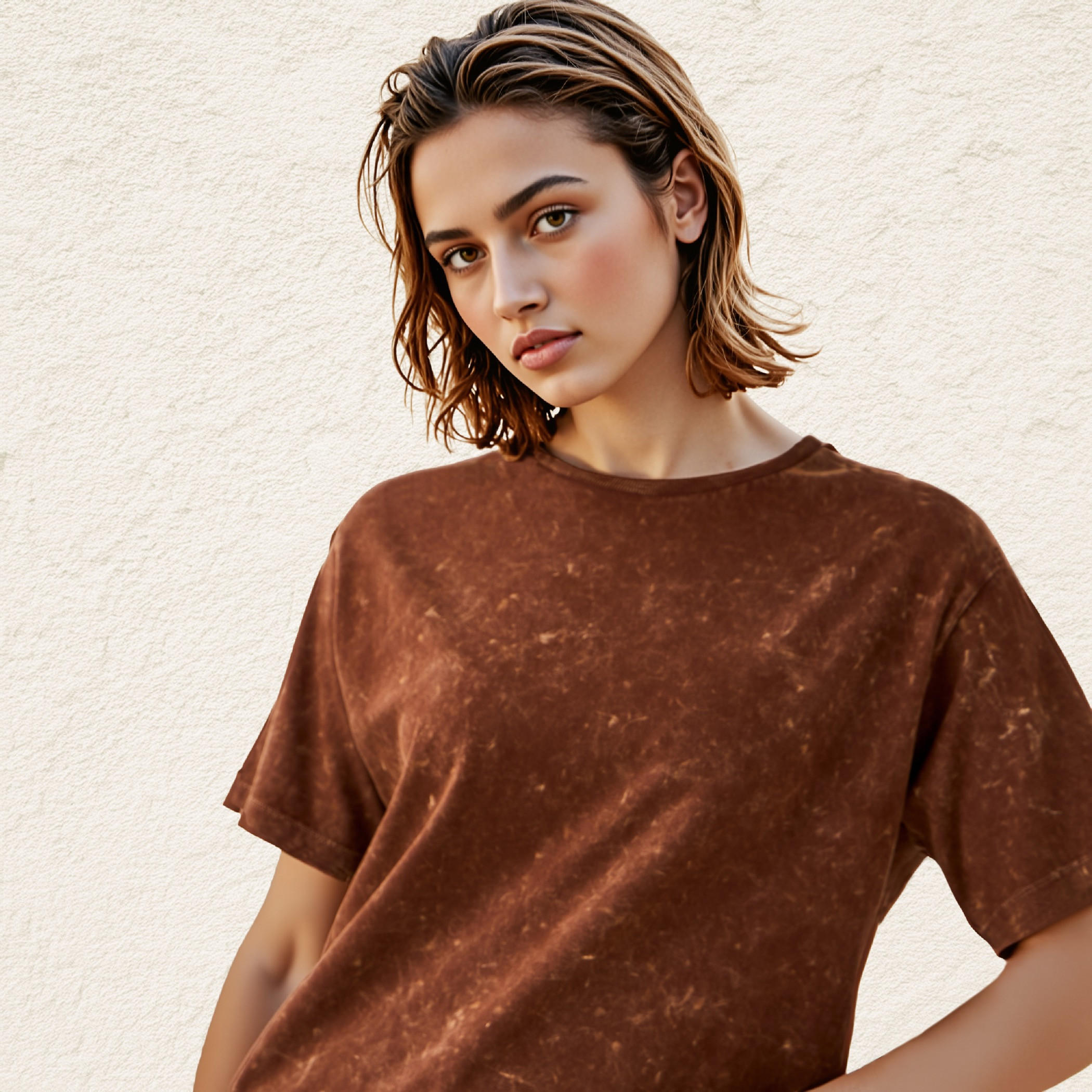 Acid Wash Cotton T-shirt with Crew Neck and Short Sleeves-women-clothing-tshirts-image-4
