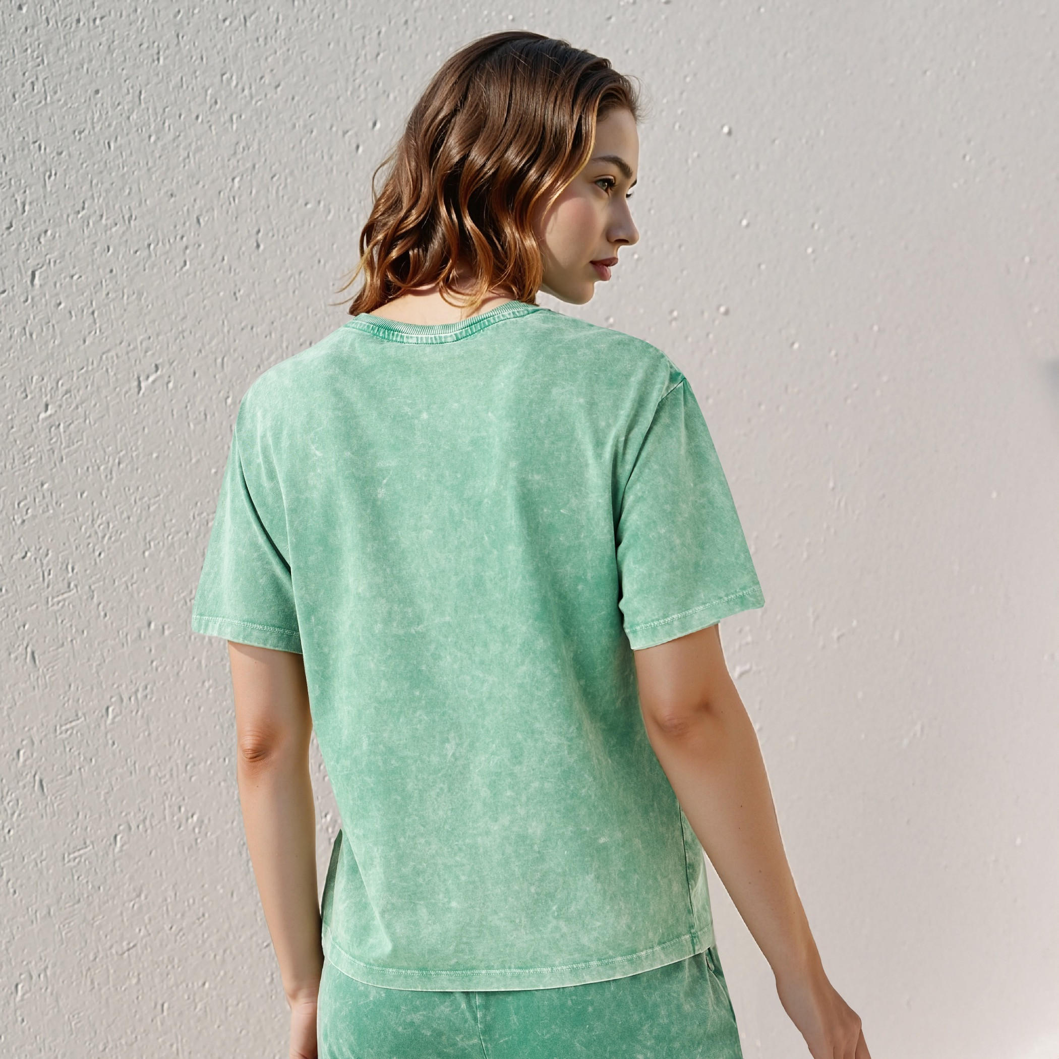 Acid Wash Cotton T-shirt with Crew Neck and Short Sleeves-women-clothing-tshirts-image-3