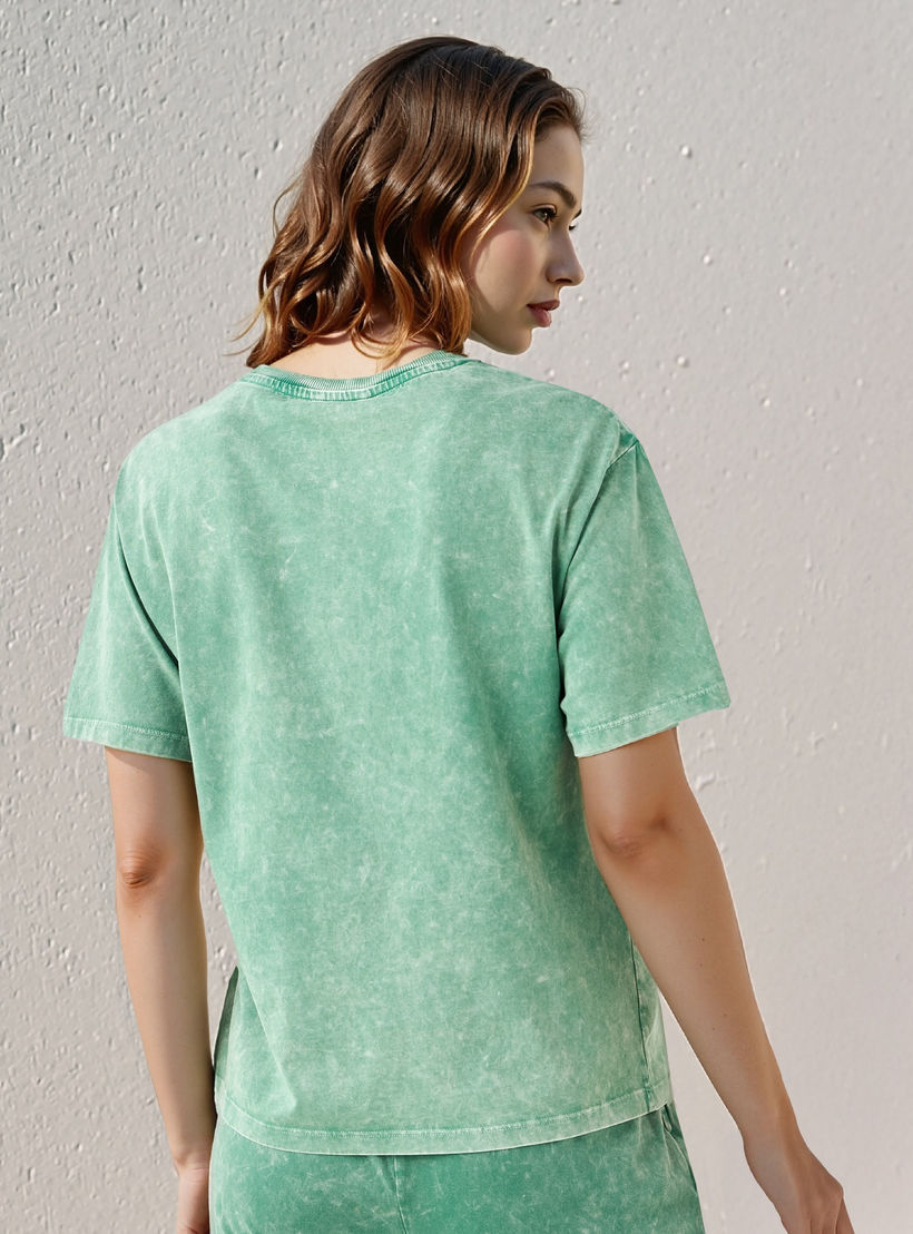 Acid Wash Cotton T-shirt with Crew Neck and Short Sleeves-women-clothing-tshirts-image-3
