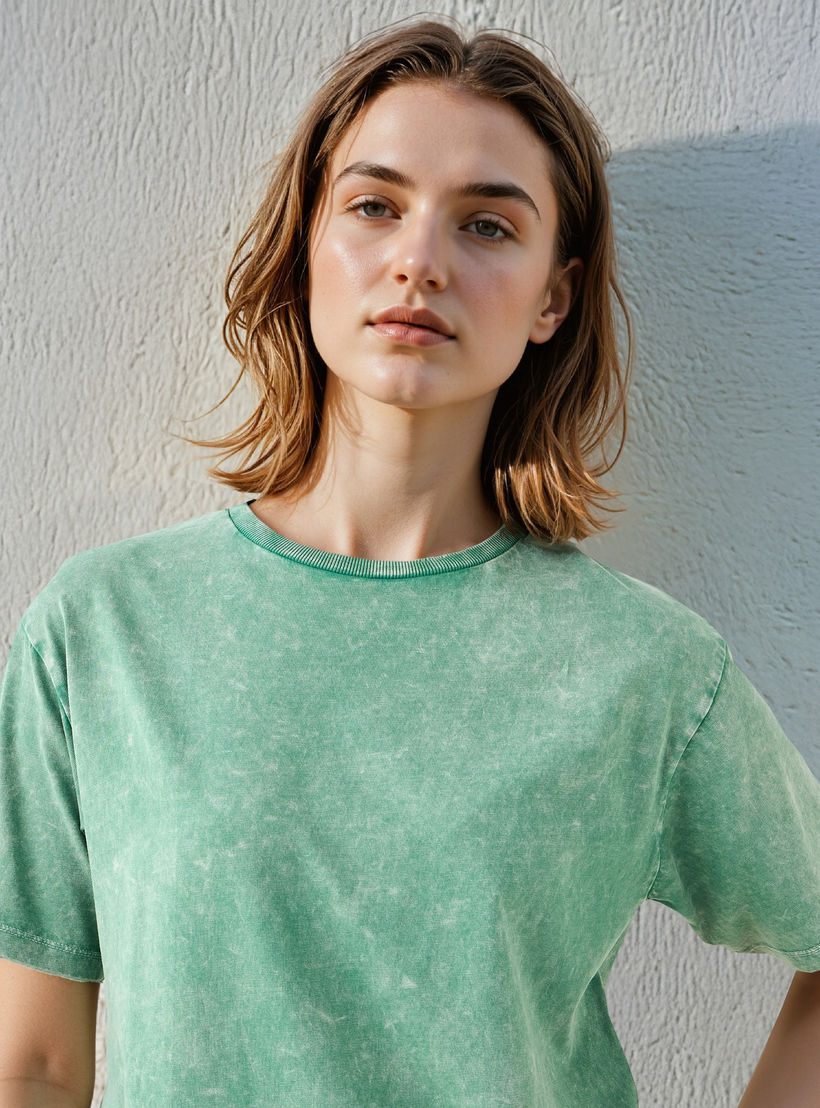 Acid Wash Cotton T-shirt with Crew Neck and Short Sleeves-women-clothing-tshirts-image-4