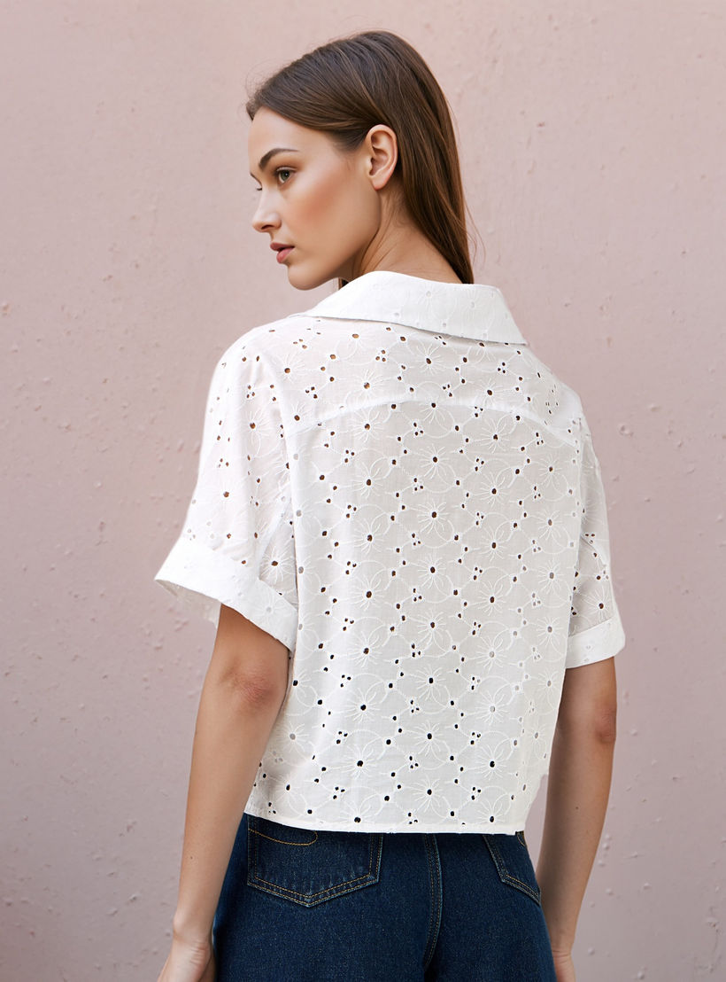 قميص شيفلي بارز الملمس بياقة وعقدة-women-clothing-shirtsandblouses-shirts-image-3