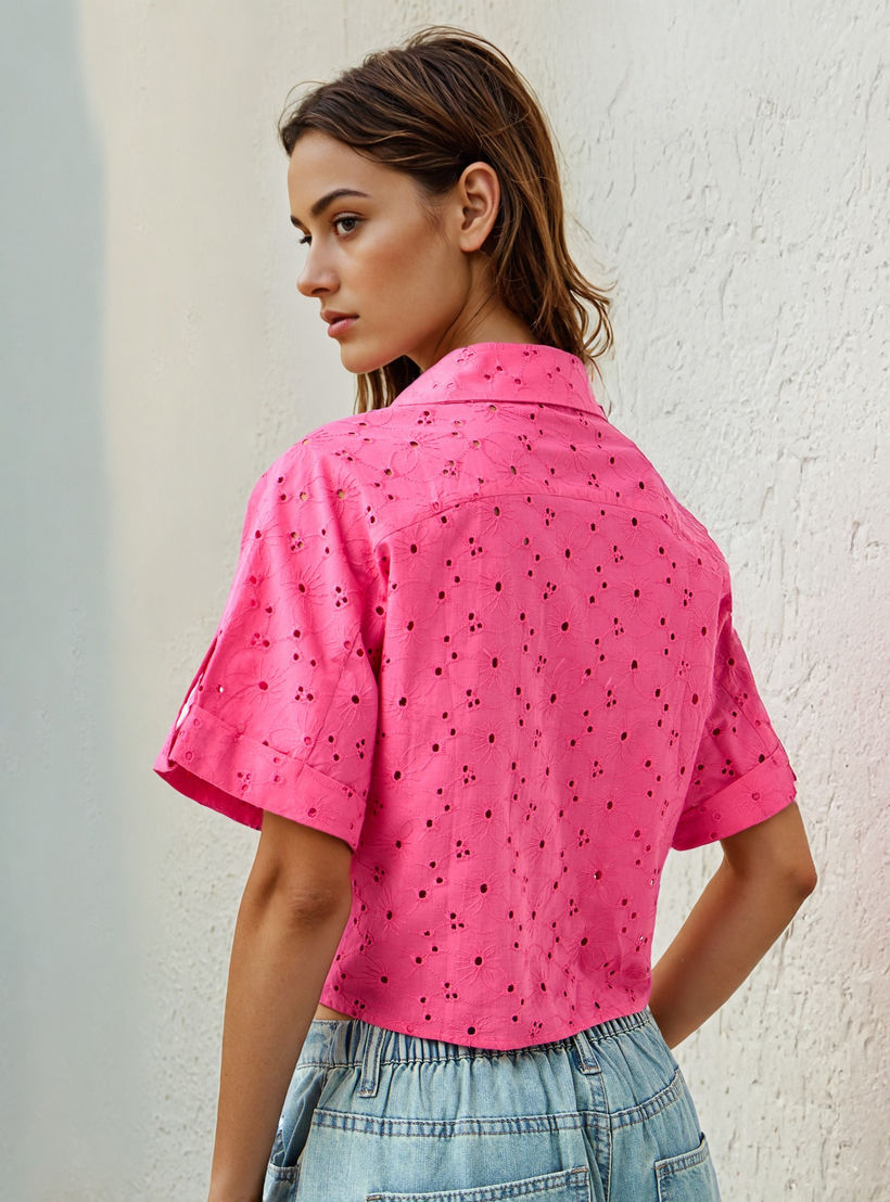 قميص شيفلي بارز الملمس بياقة وعقدة-women-clothing-shirtsandblouses-shirts-image-3